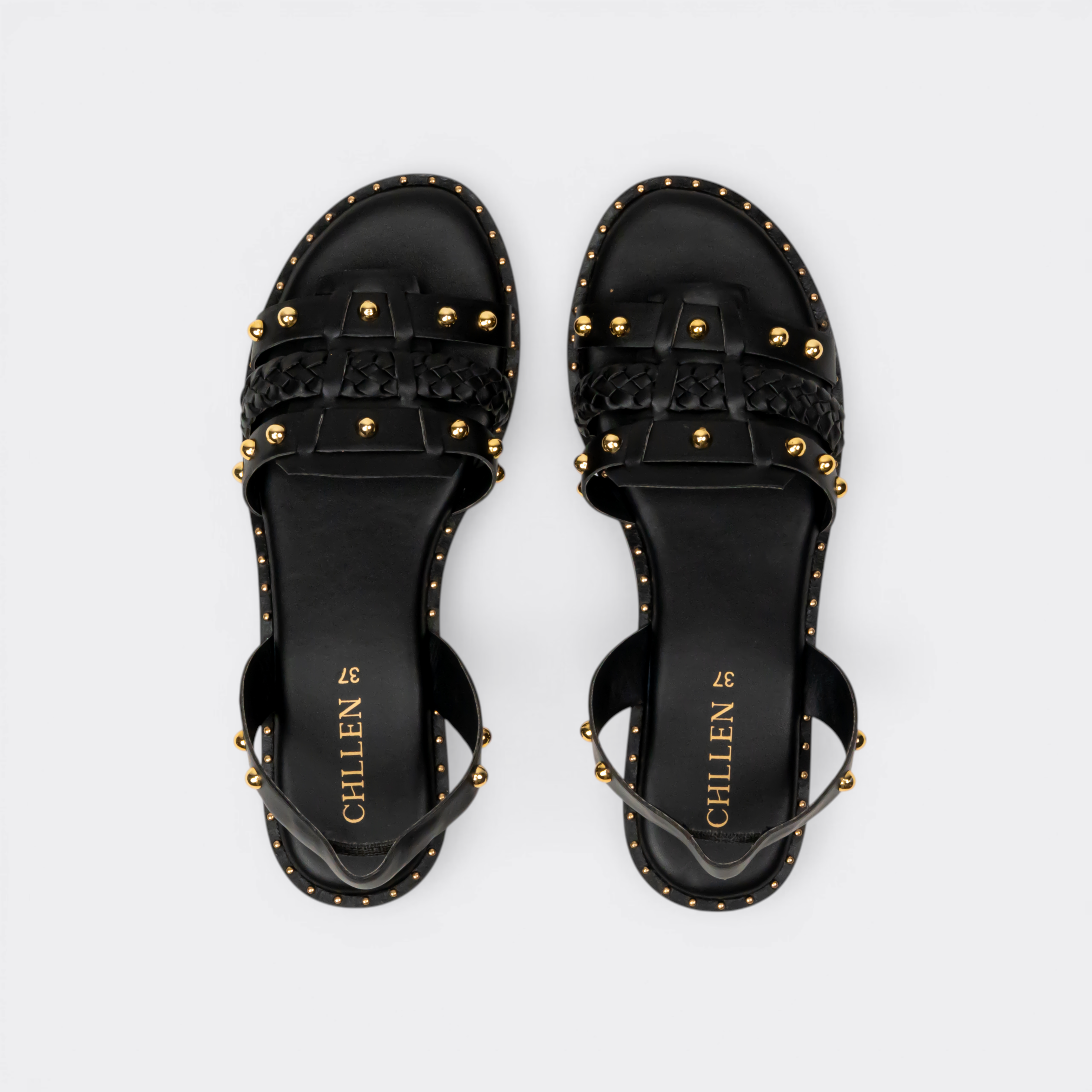 CHLLEN Noir Studded Braided Slingback Flats