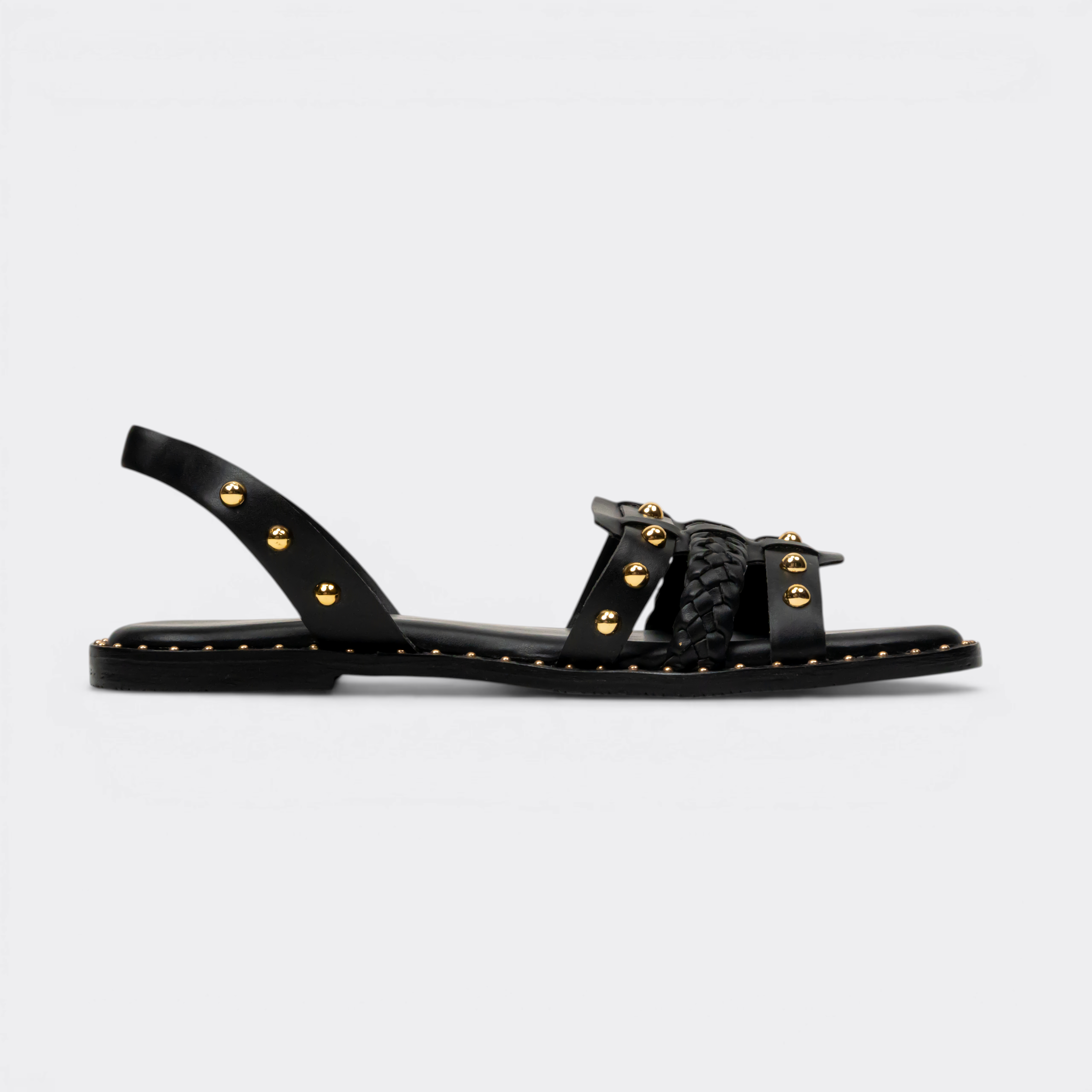 CHLLEN Noir Studded Braided Slingback Flats