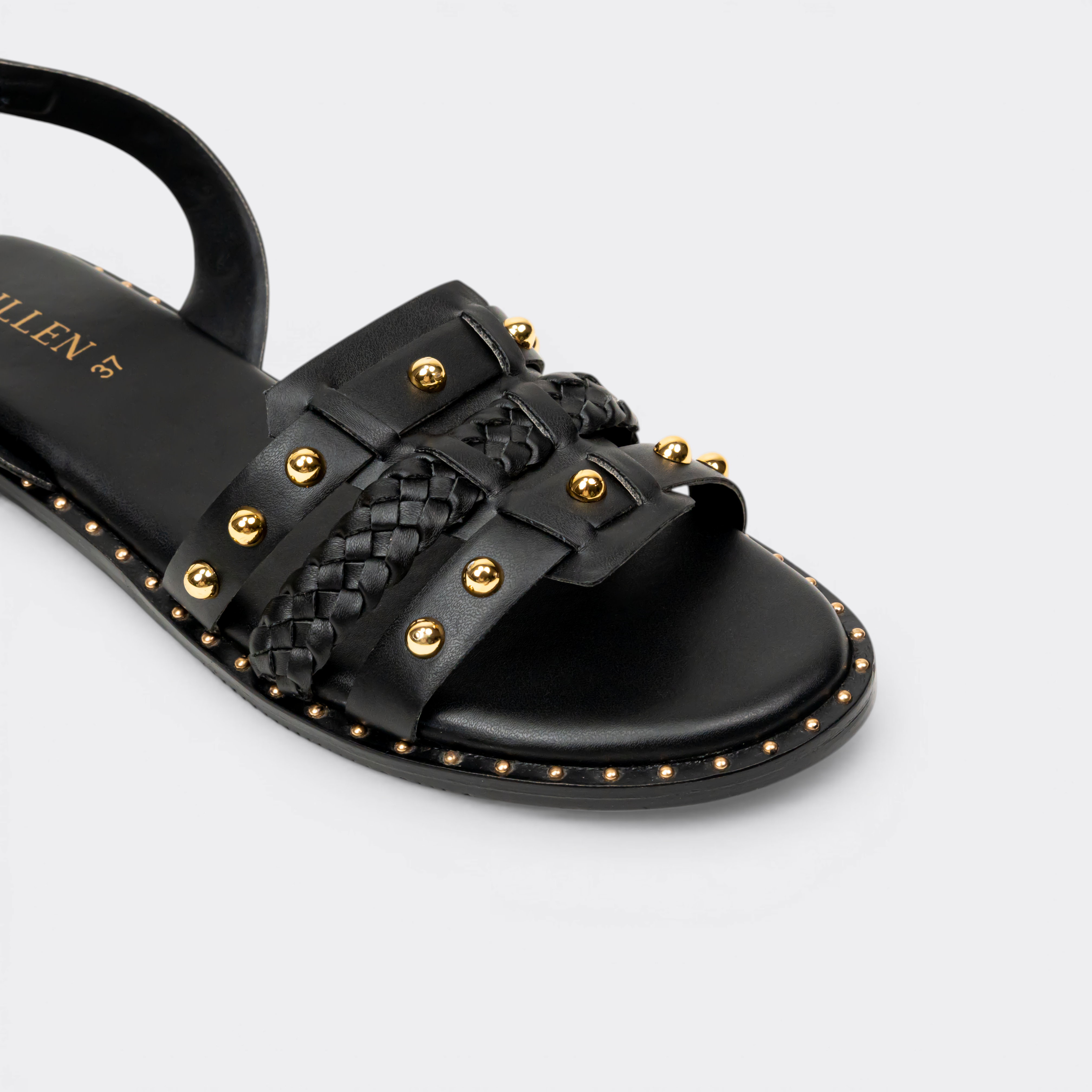 CHLLEN Noir Studded Braided Slingback Flats