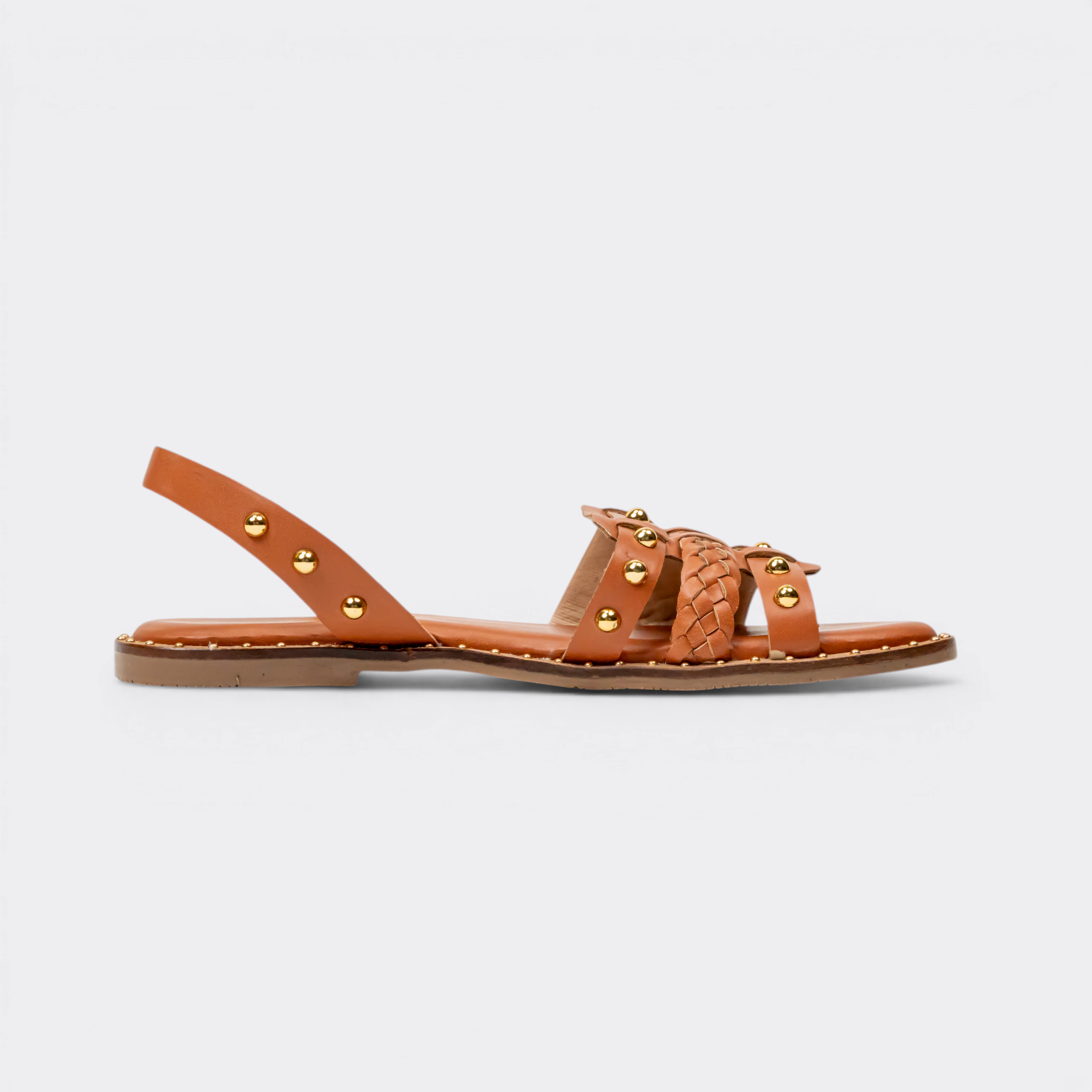 CHLLEN Tan Studded Braided Slingback Flats