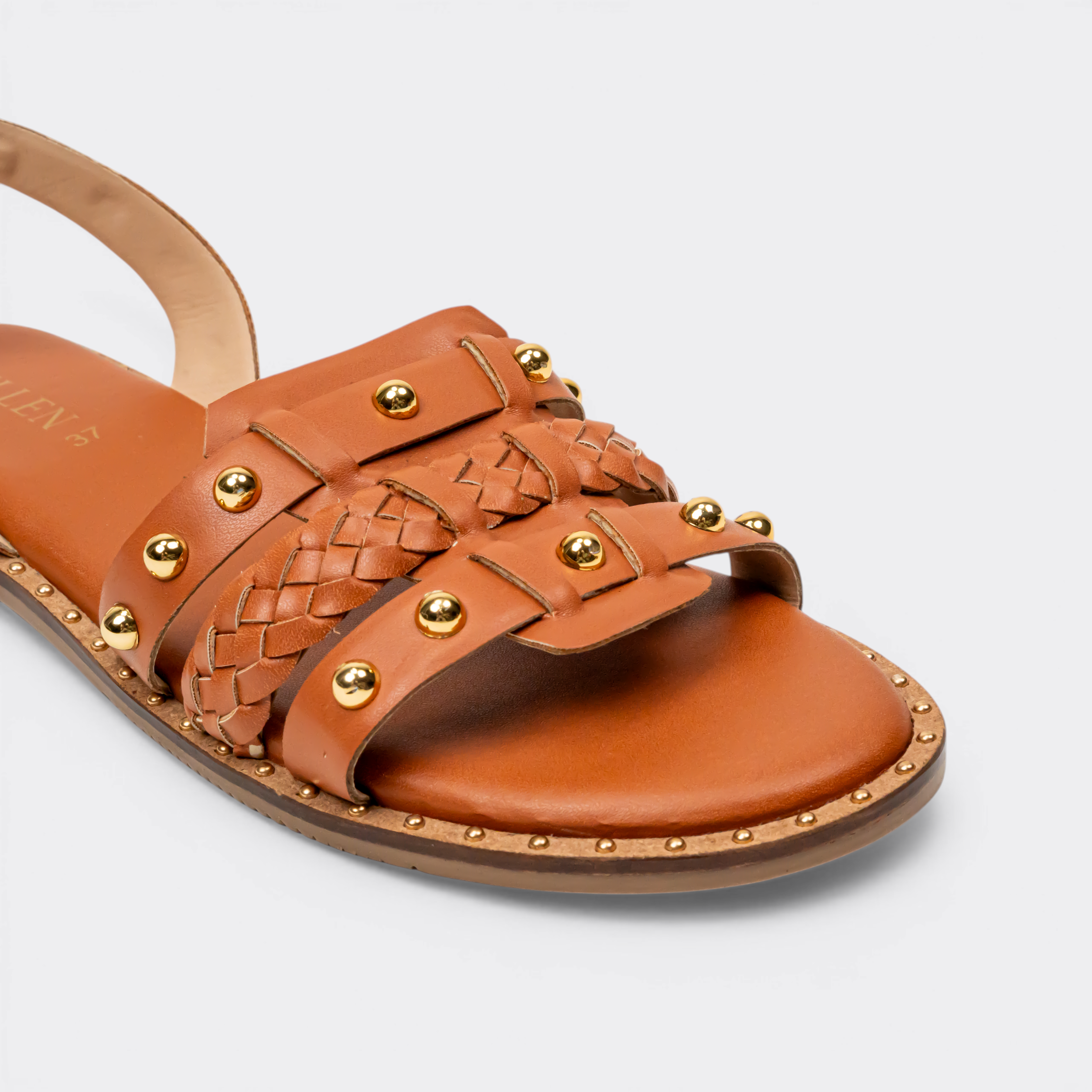 CHLLEN Tan Studded Braided Slingback Flats