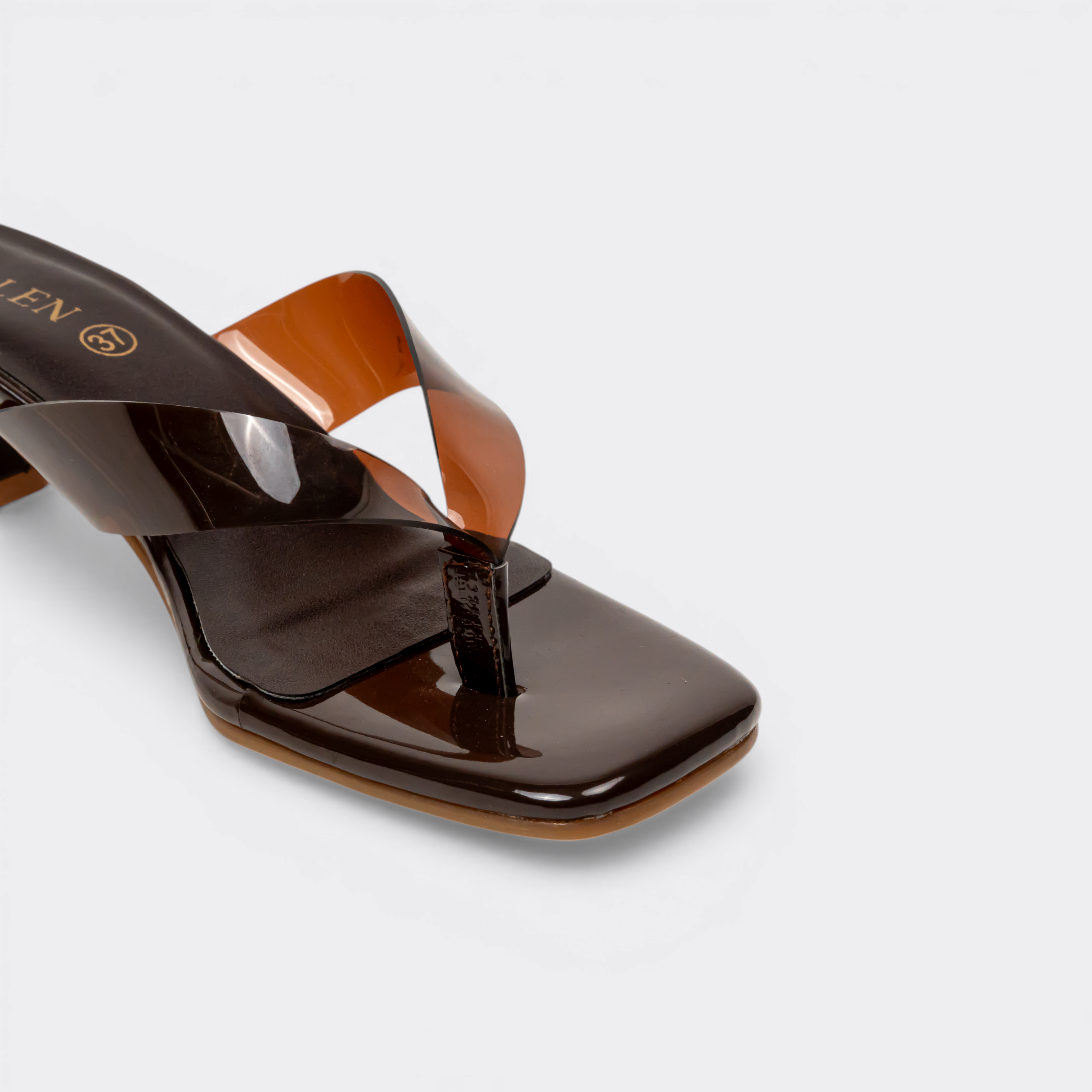CHLLEN Cocoa Transparent Strap Kitten Heels