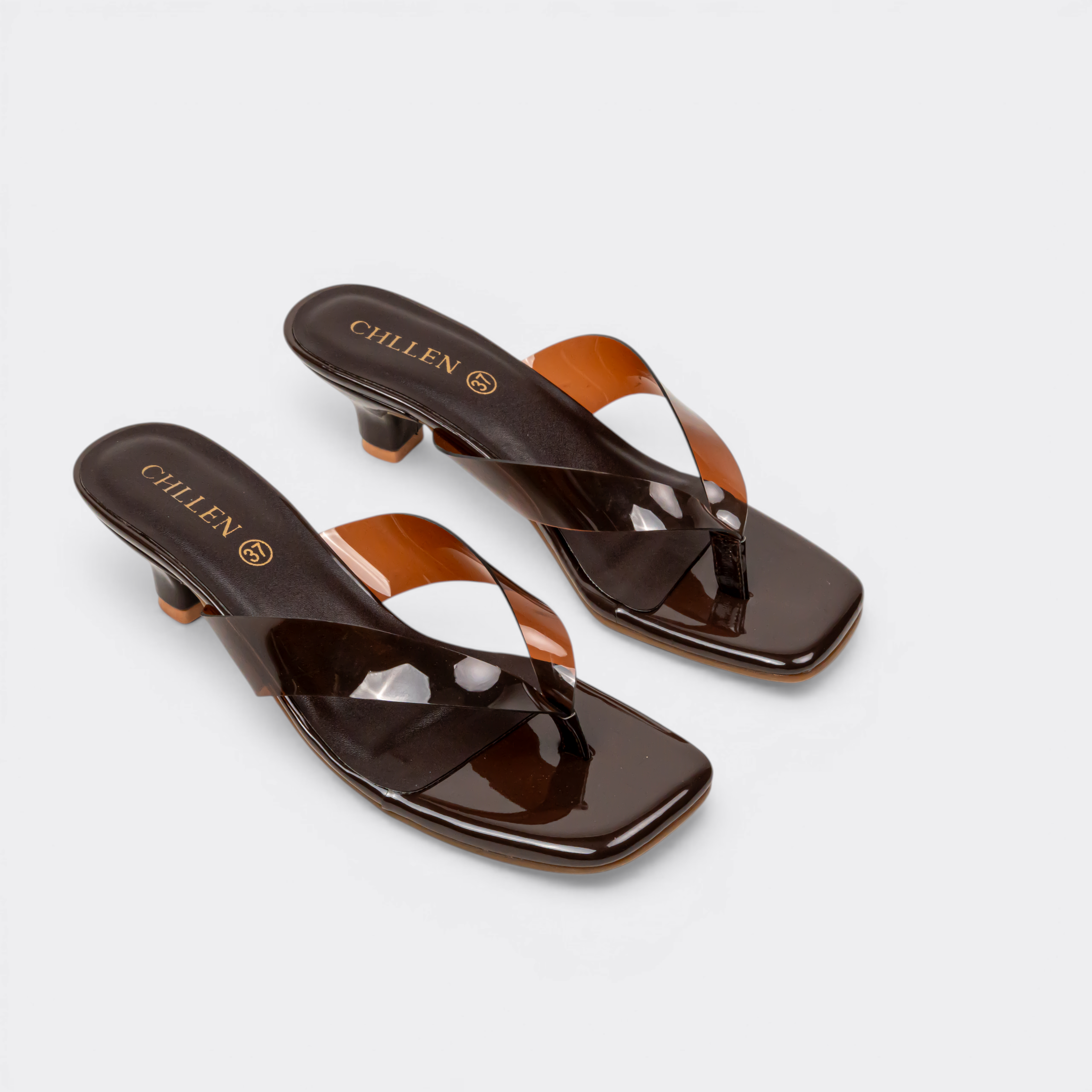 CHLLEN Cocoa Transparent Strap Kitten Heels