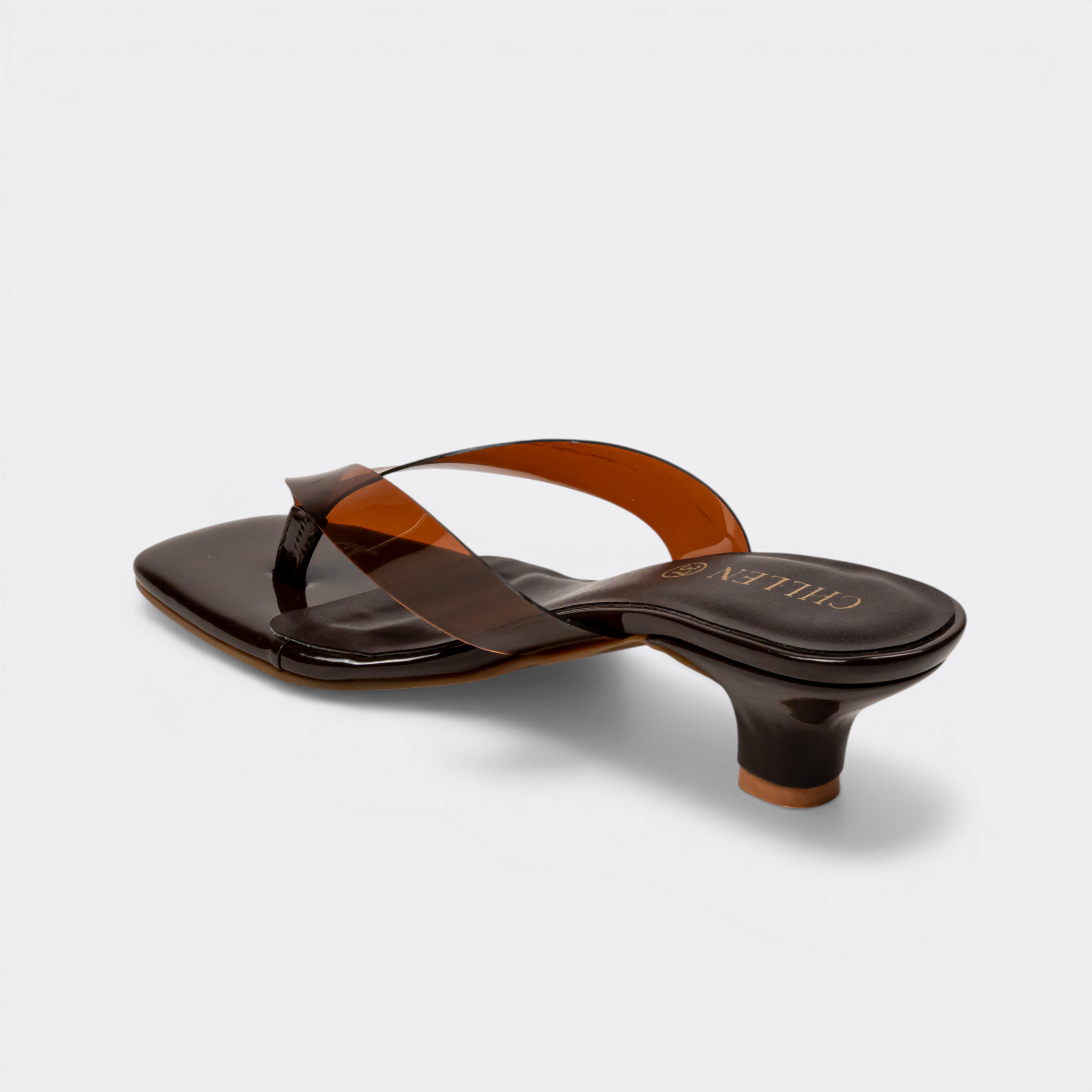 CHLLEN Cocoa Transparent Strap Kitten Heels