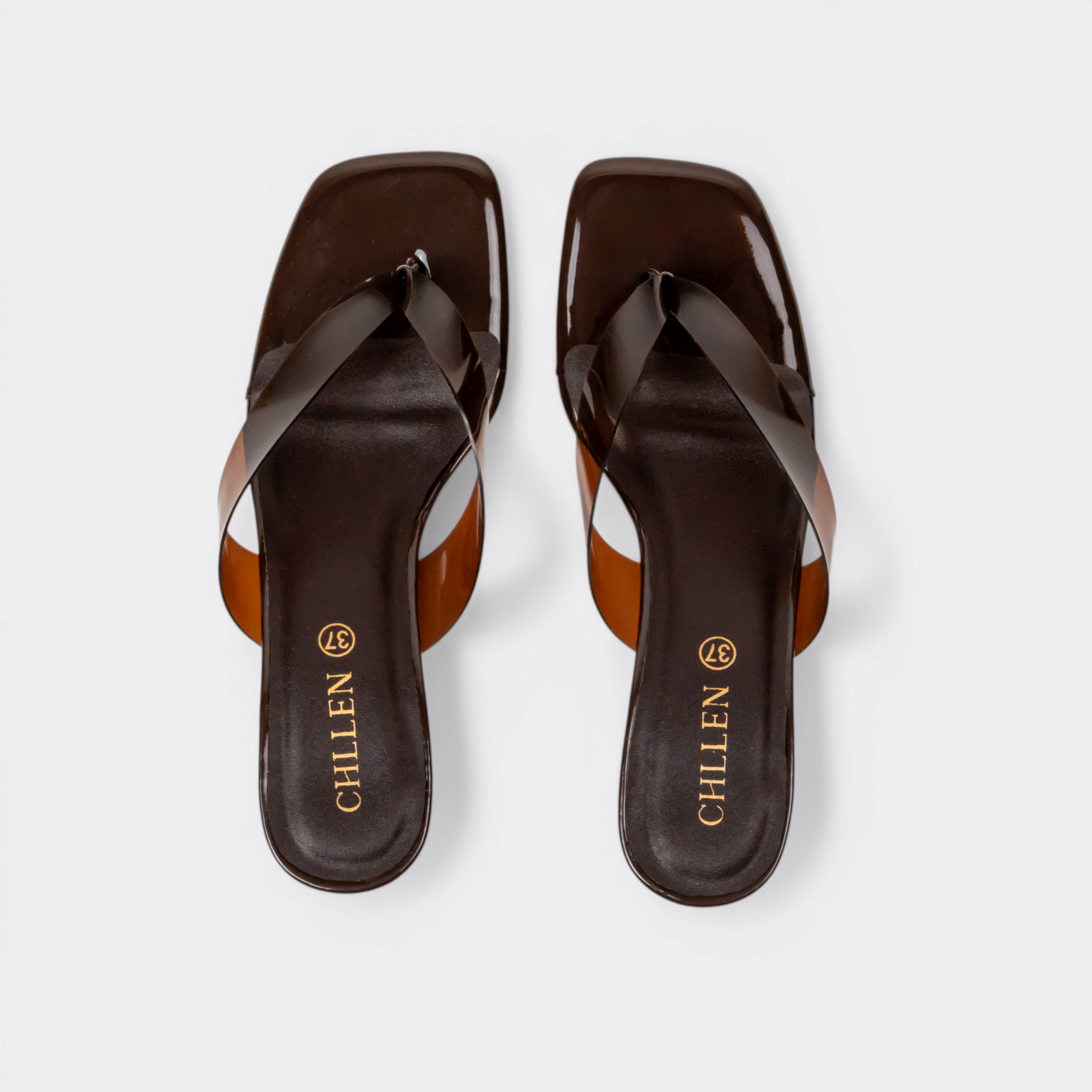 CHLLEN Cocoa Transparent Strap Kitten Heels