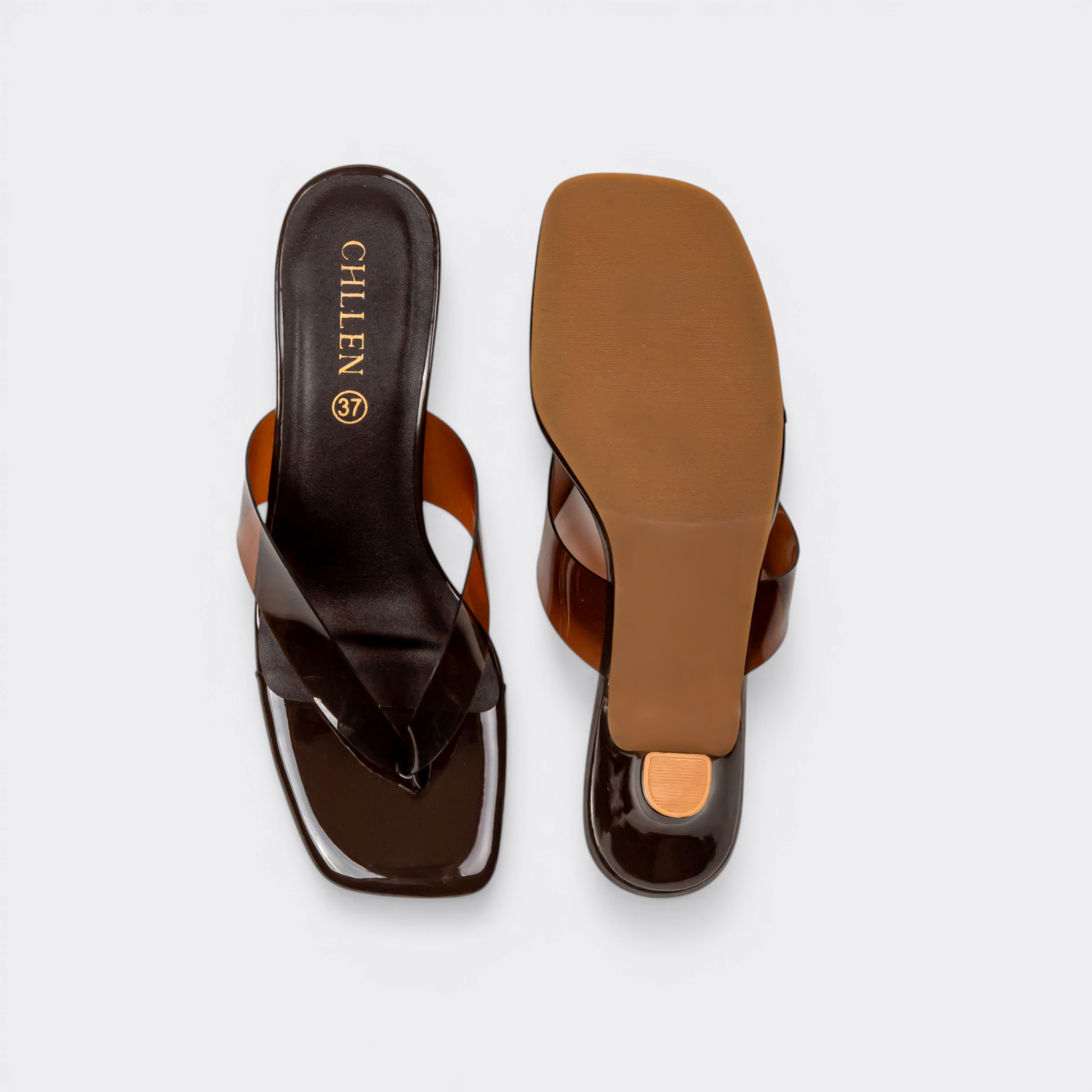 CHLLEN Cocoa Transparent Strap Kitten Heels