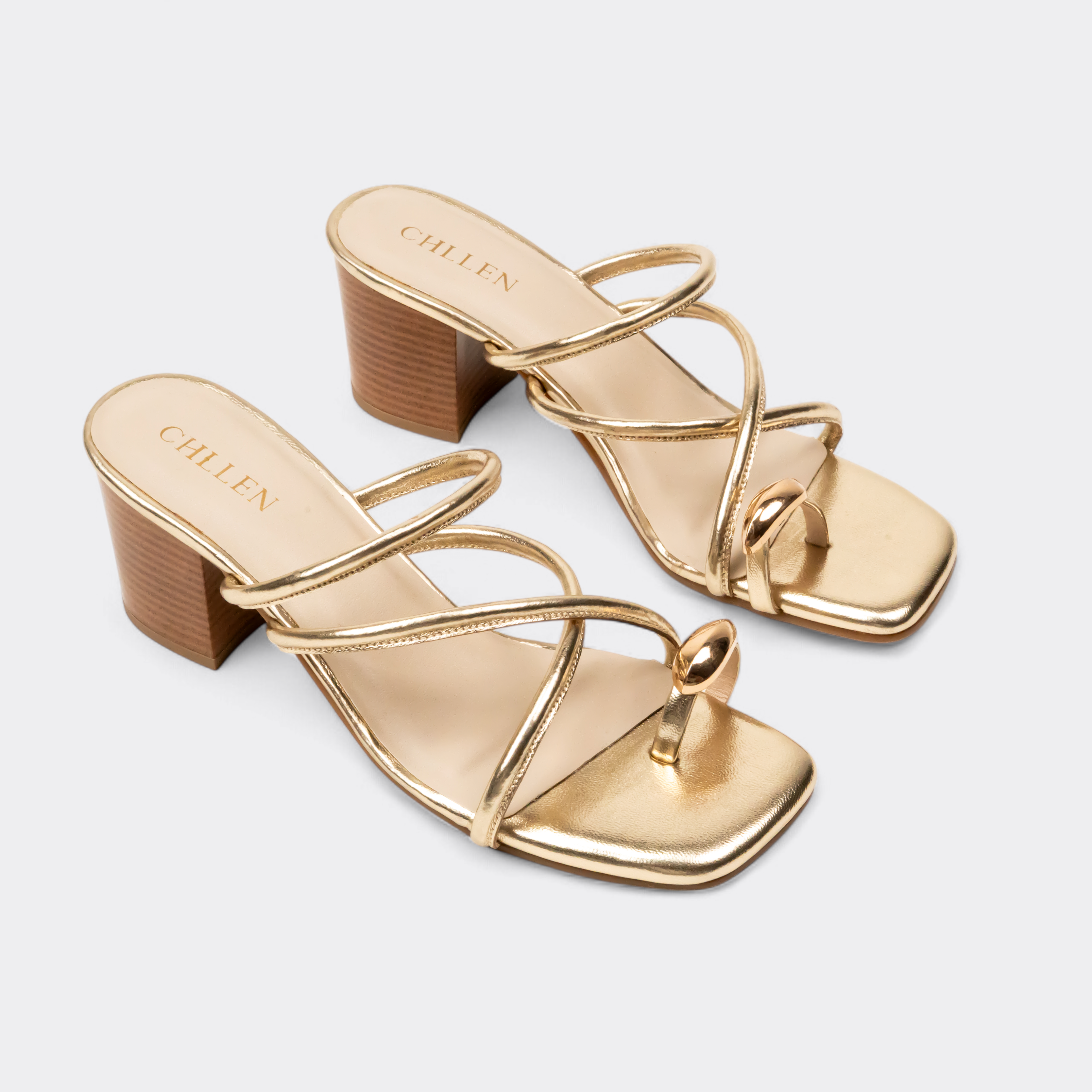 CHLLEN Pearl Gold Twist Strap Sandals