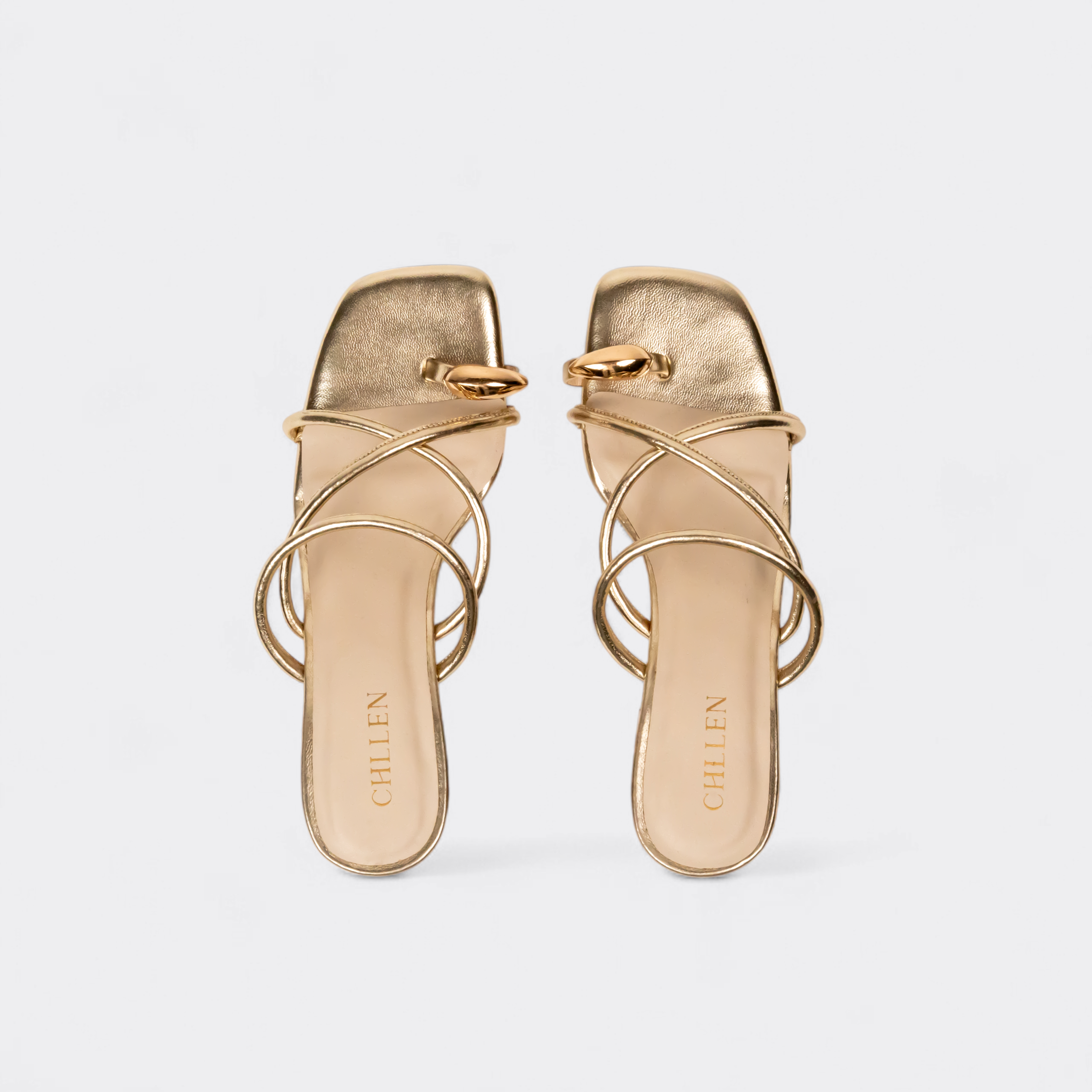 CHLLEN Pearl Gold Twist Strap Sandals