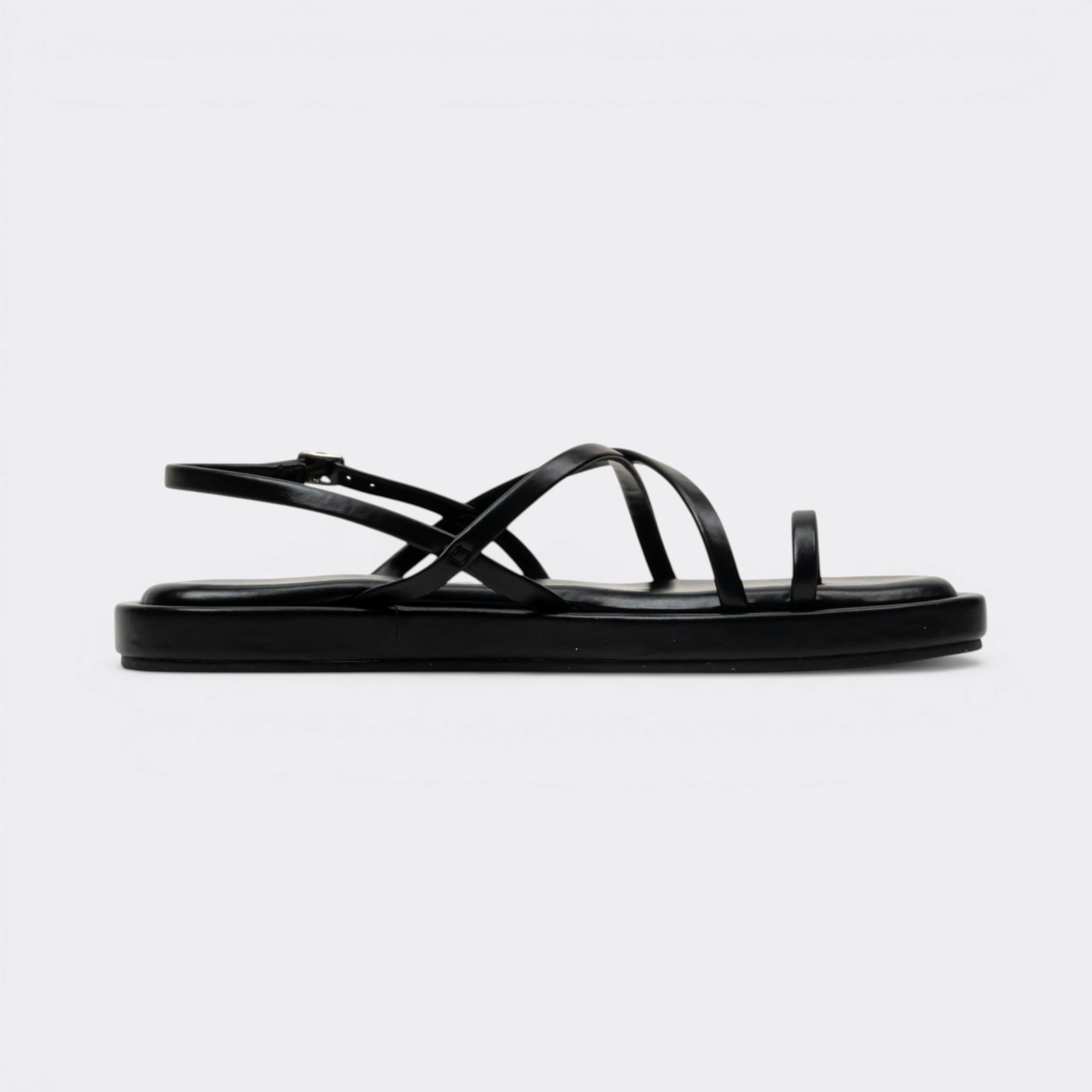 CHLLEN Noir Minimal Toe-Ring Slingback Flats