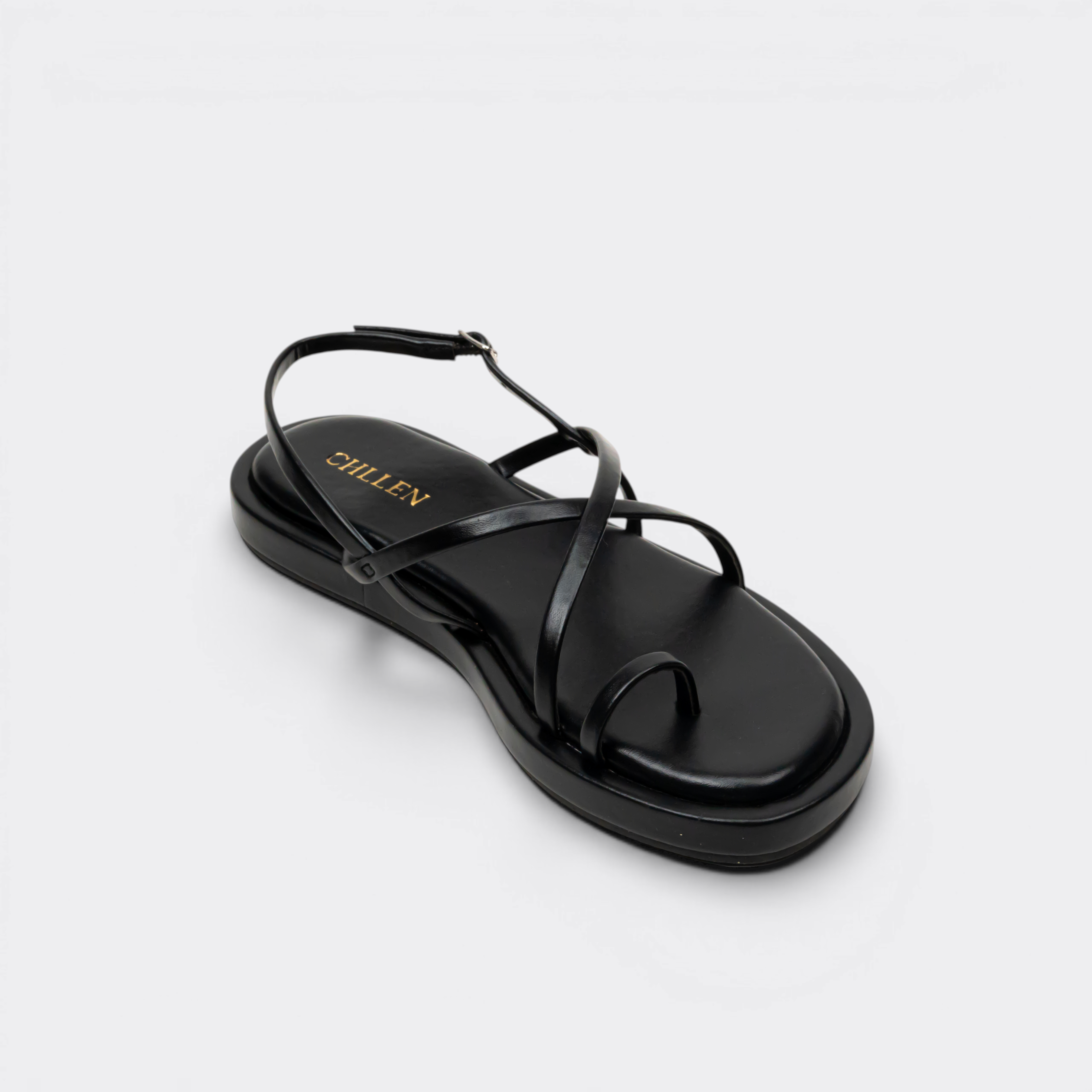 CHLLEN Noir Minimal Toe-Ring Slingback Flats