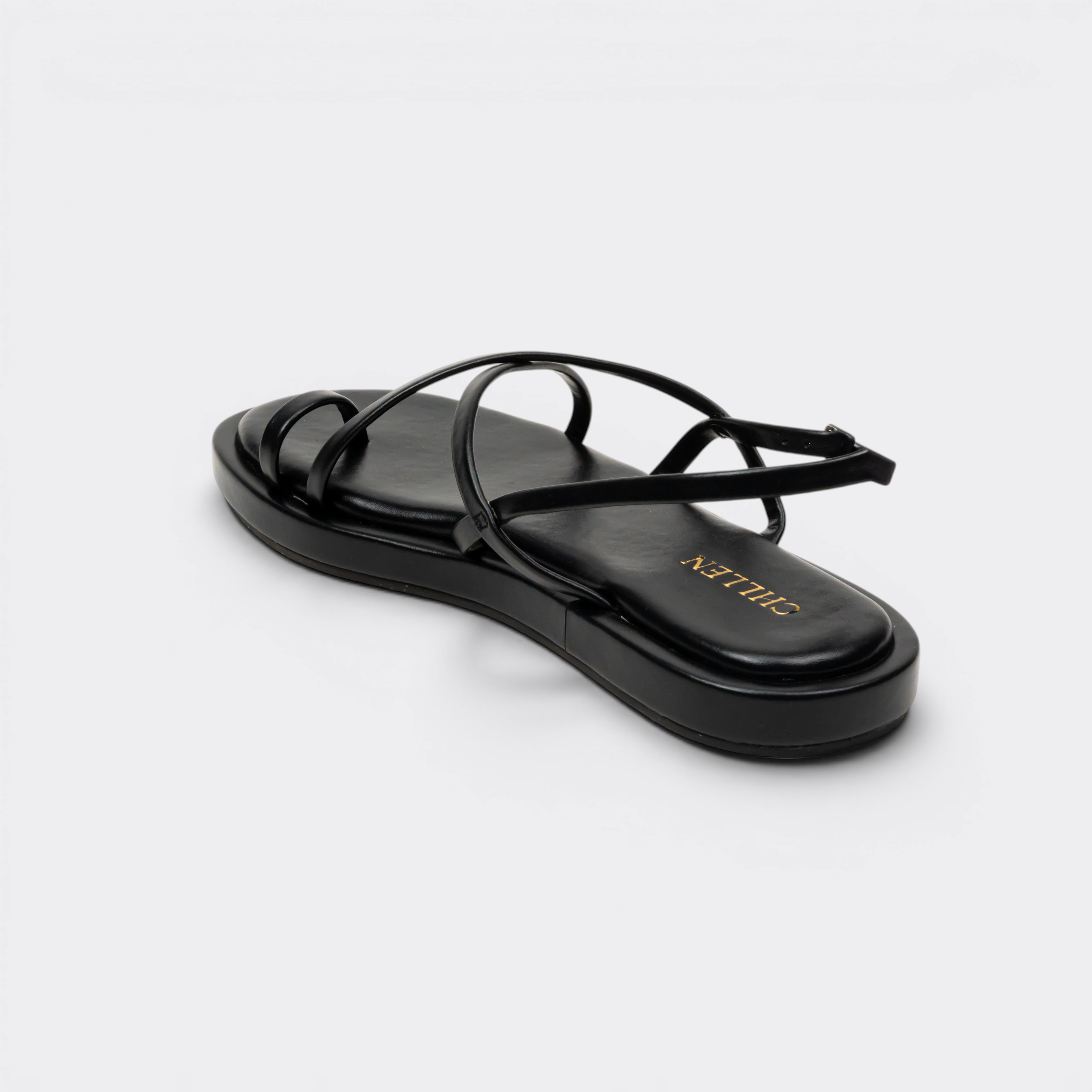 CHLLEN Noir Minimal Toe-Ring Slingback Flats