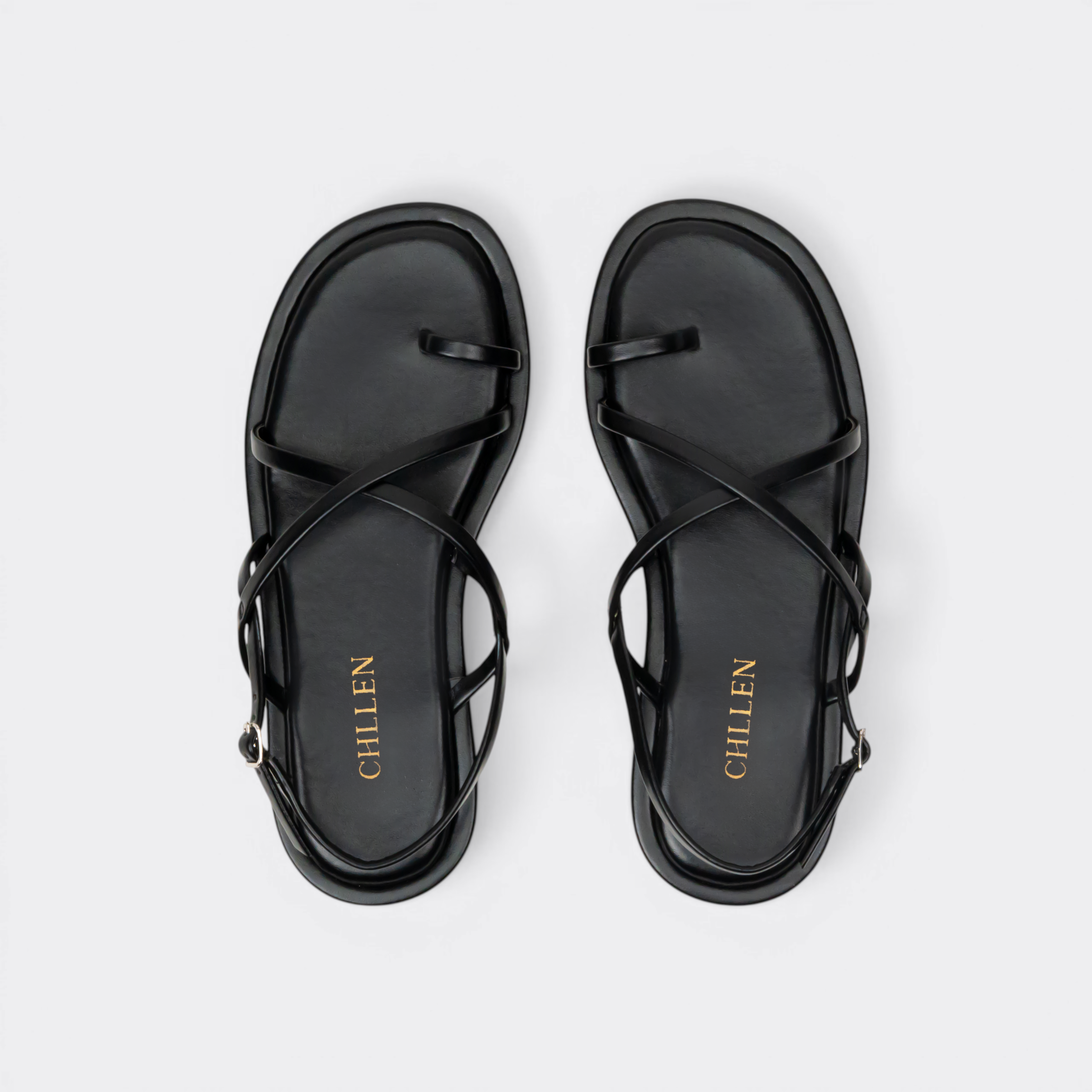 CHLLEN Noir Minimal Toe-Ring Slingback Flats