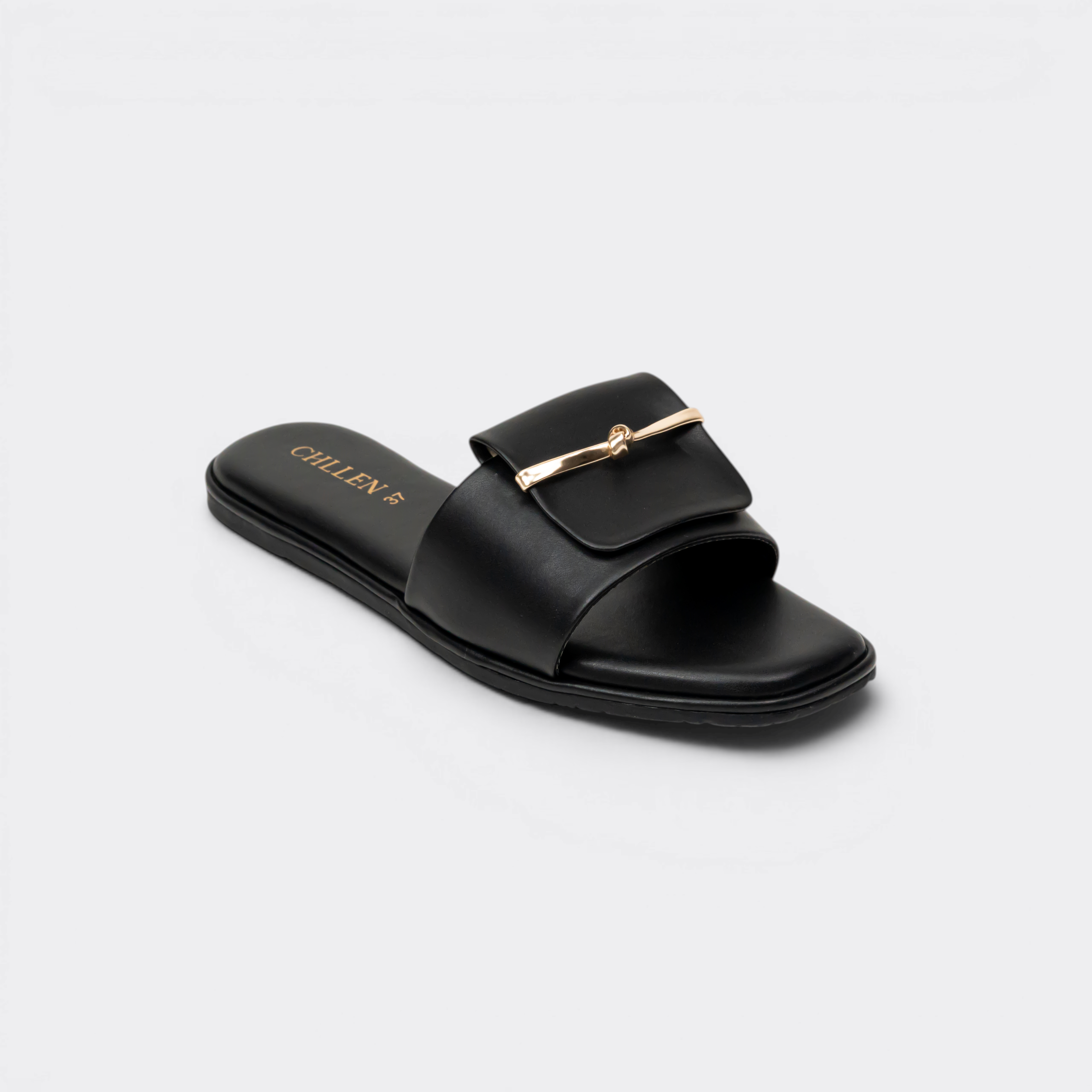 CHLLEN Noir Gold Bar Minimalist Flats