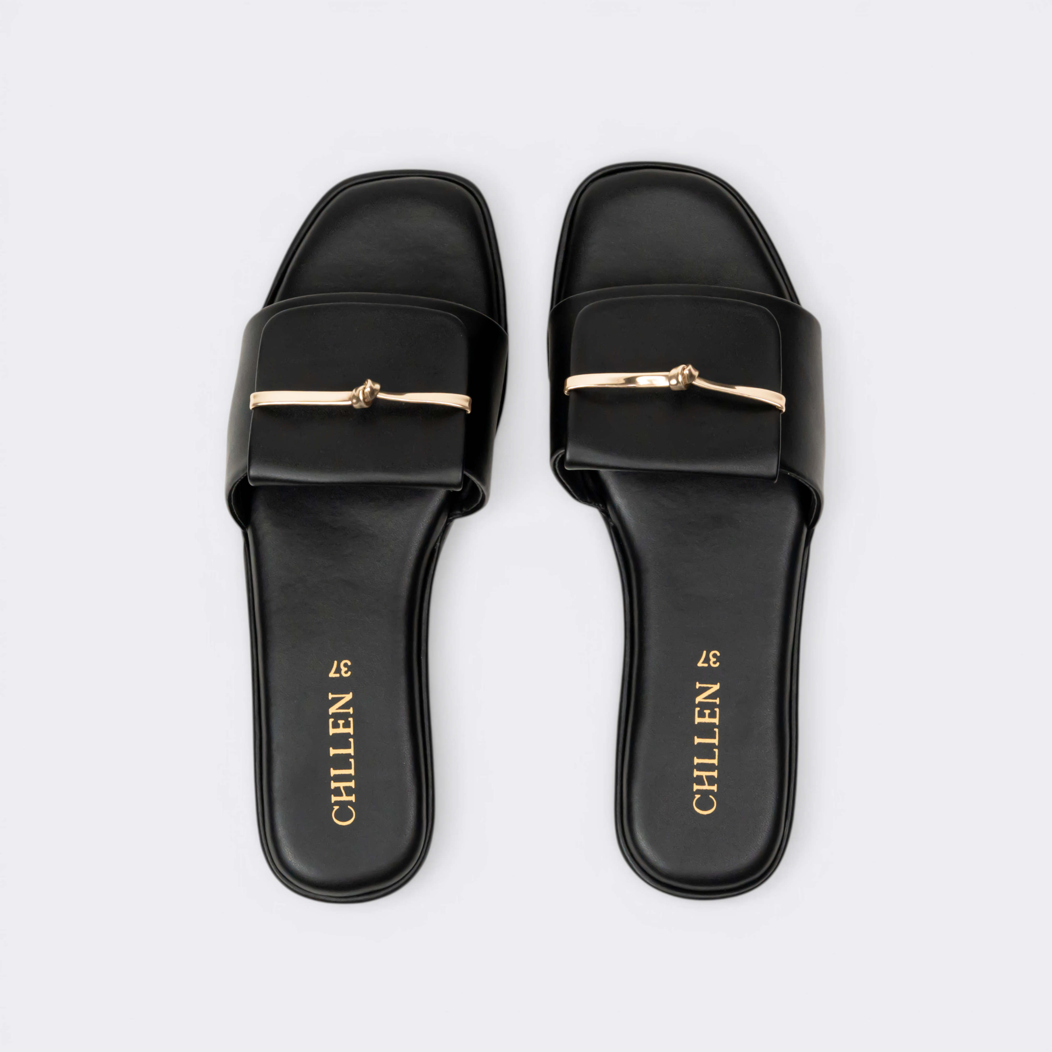 CHLLEN Noir Gold Bar Minimalist Flats