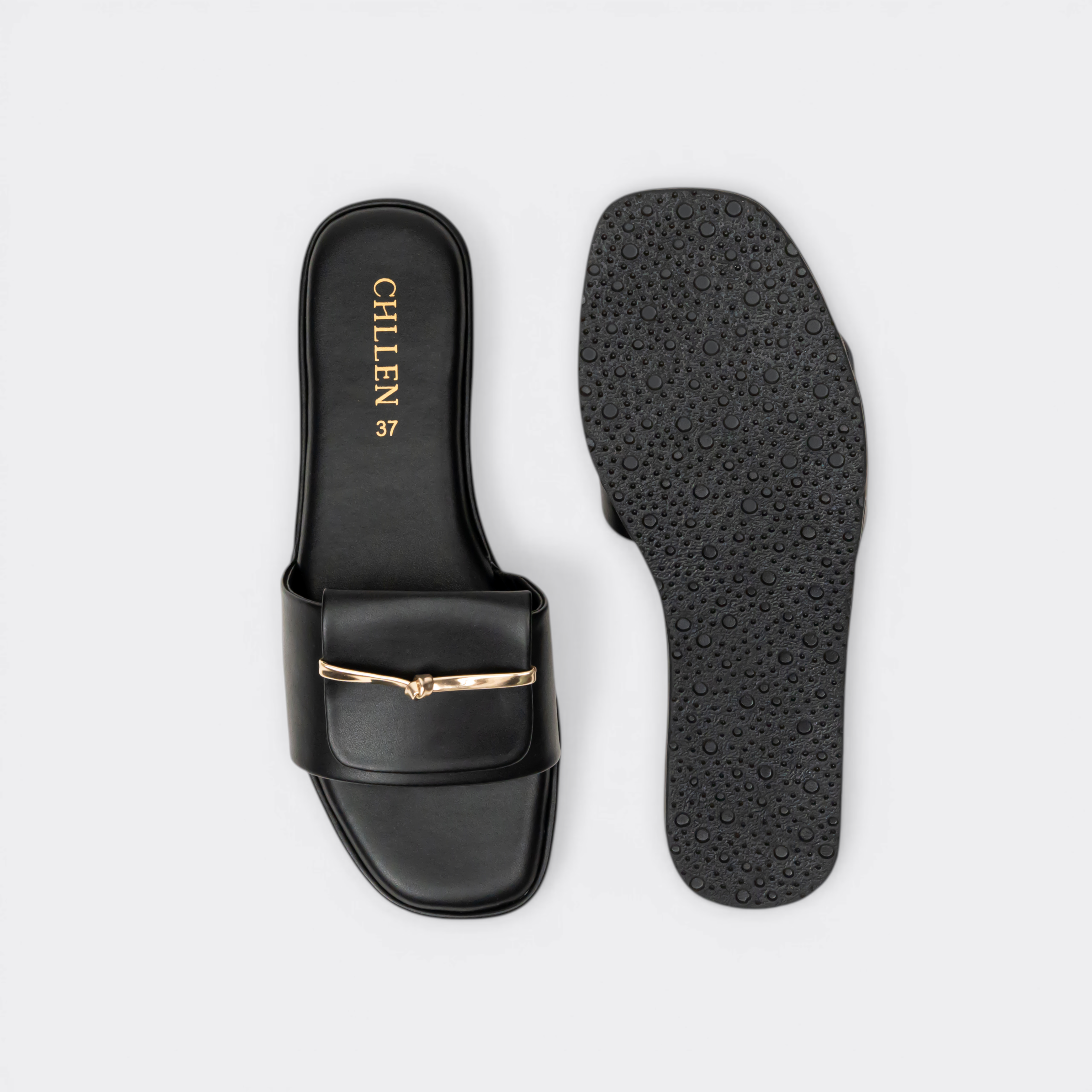 CHLLEN Noir Gold Bar Minimalist Flats