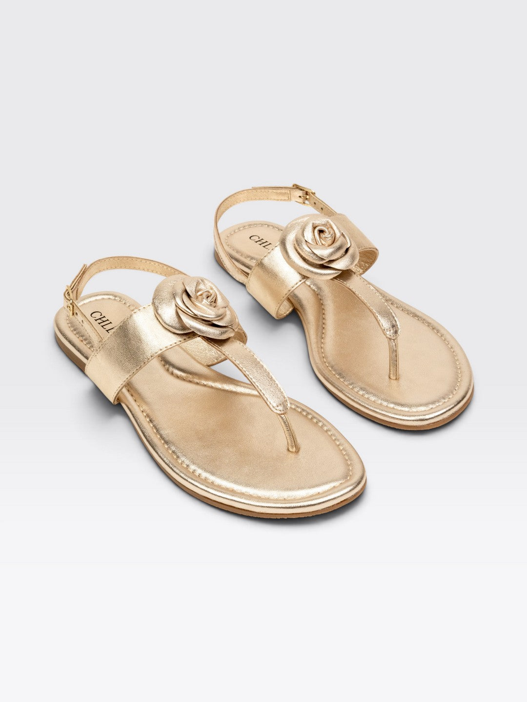 CHLLEN Women Gold Floral Toe Post Sandal