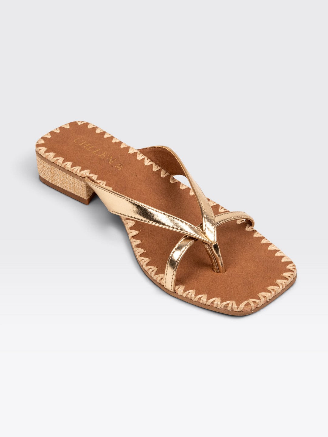CHLLEN Women's Elegant Gold Strappy Flat Sandals