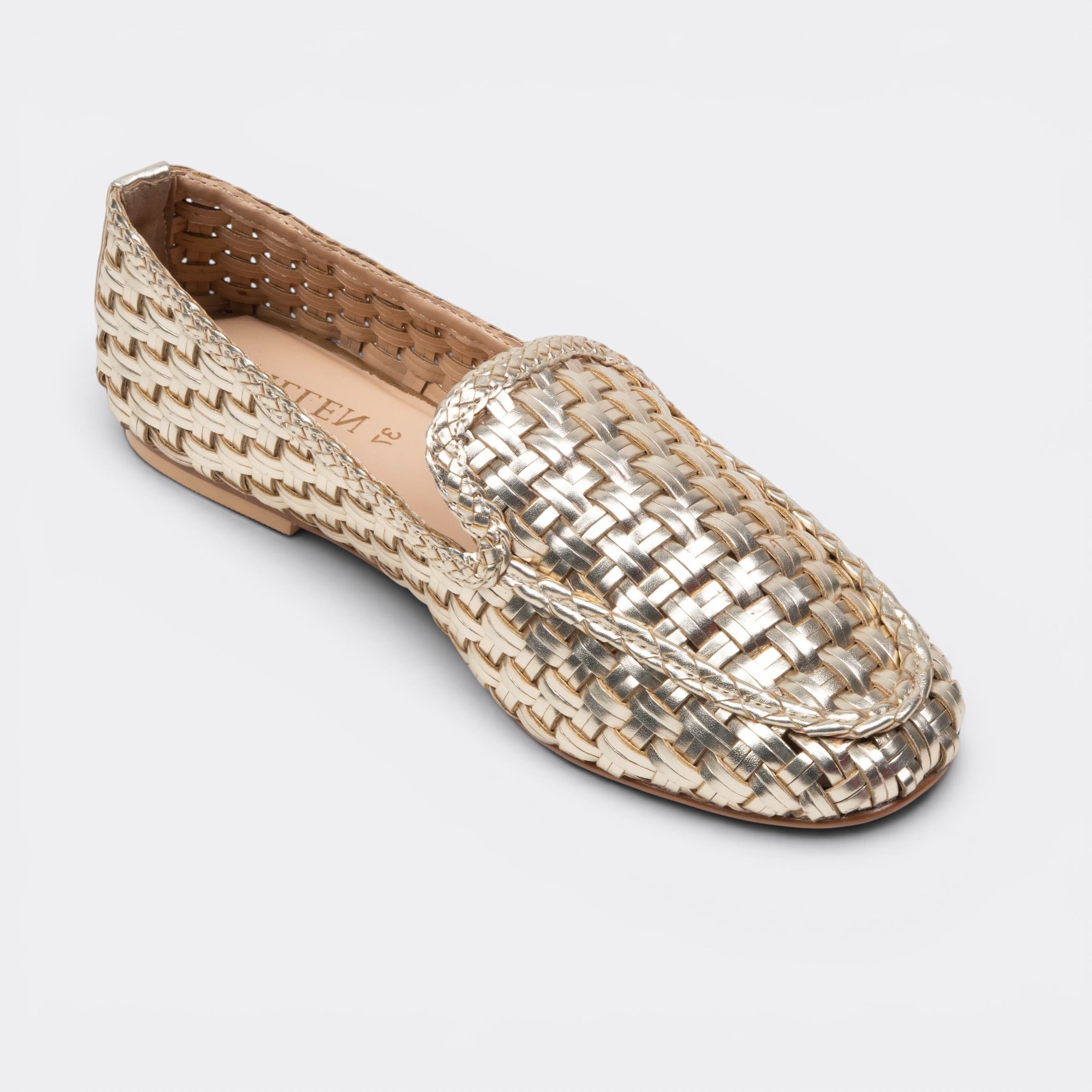 CHLLEN Celeste Woven Metallic Loafer Flats – Champagne Gold