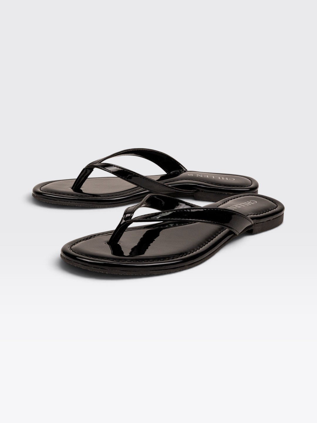 CHLLEN Womens Black Patent Flats