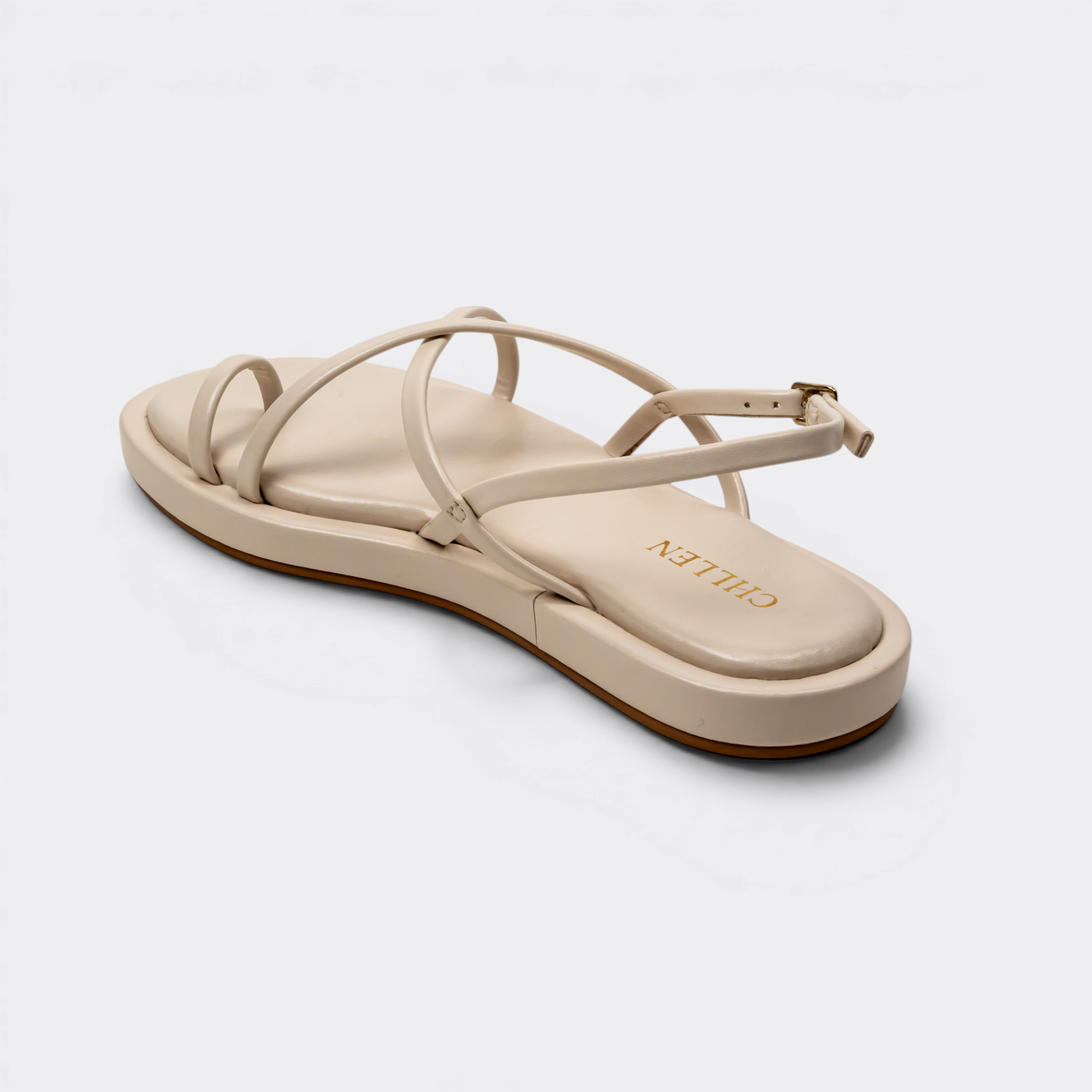 CHLLEN Nude Bare-Strap Toe-Ring Slingback Flats