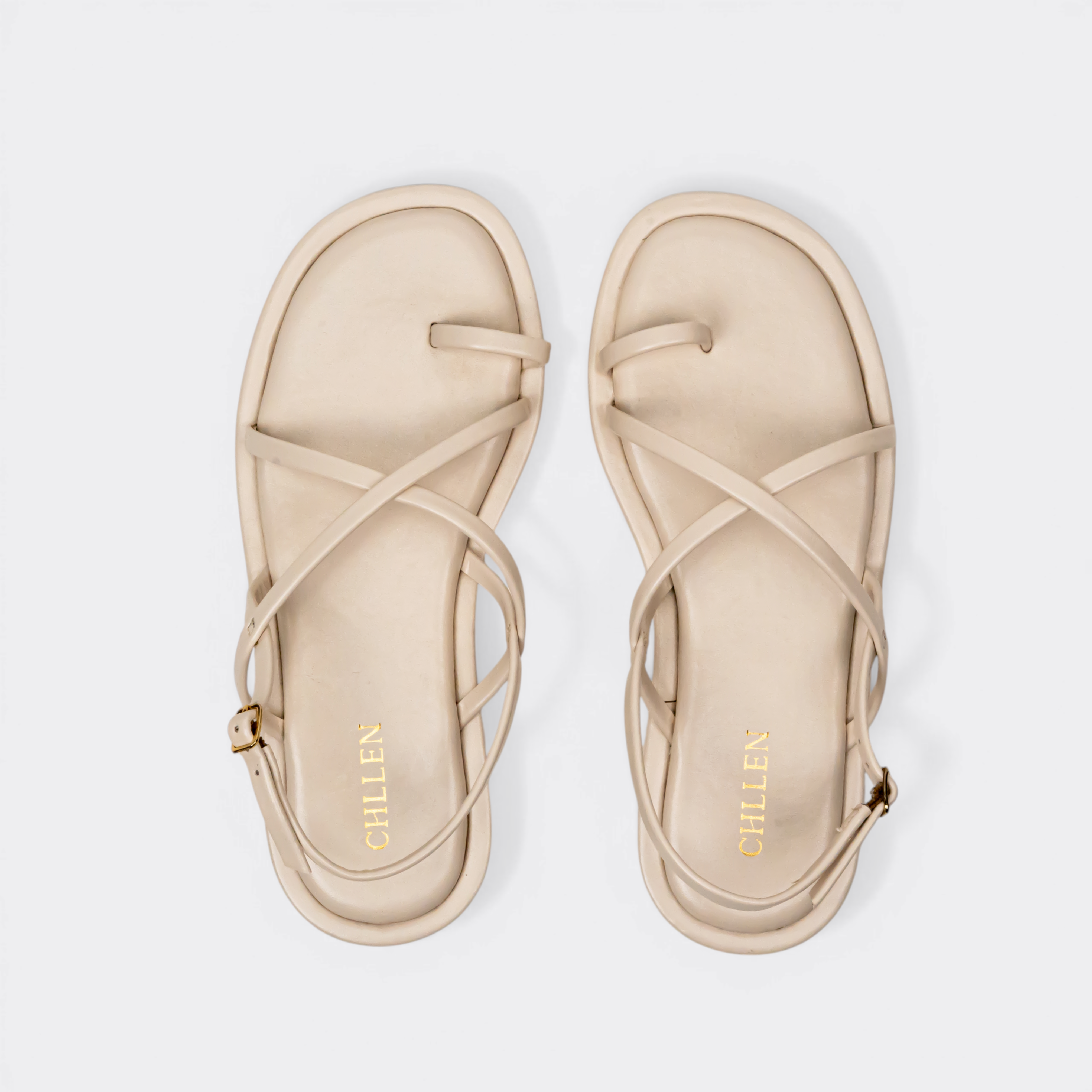 CHLLEN Nude Bare-Strap Toe-Ring Slingback Flats