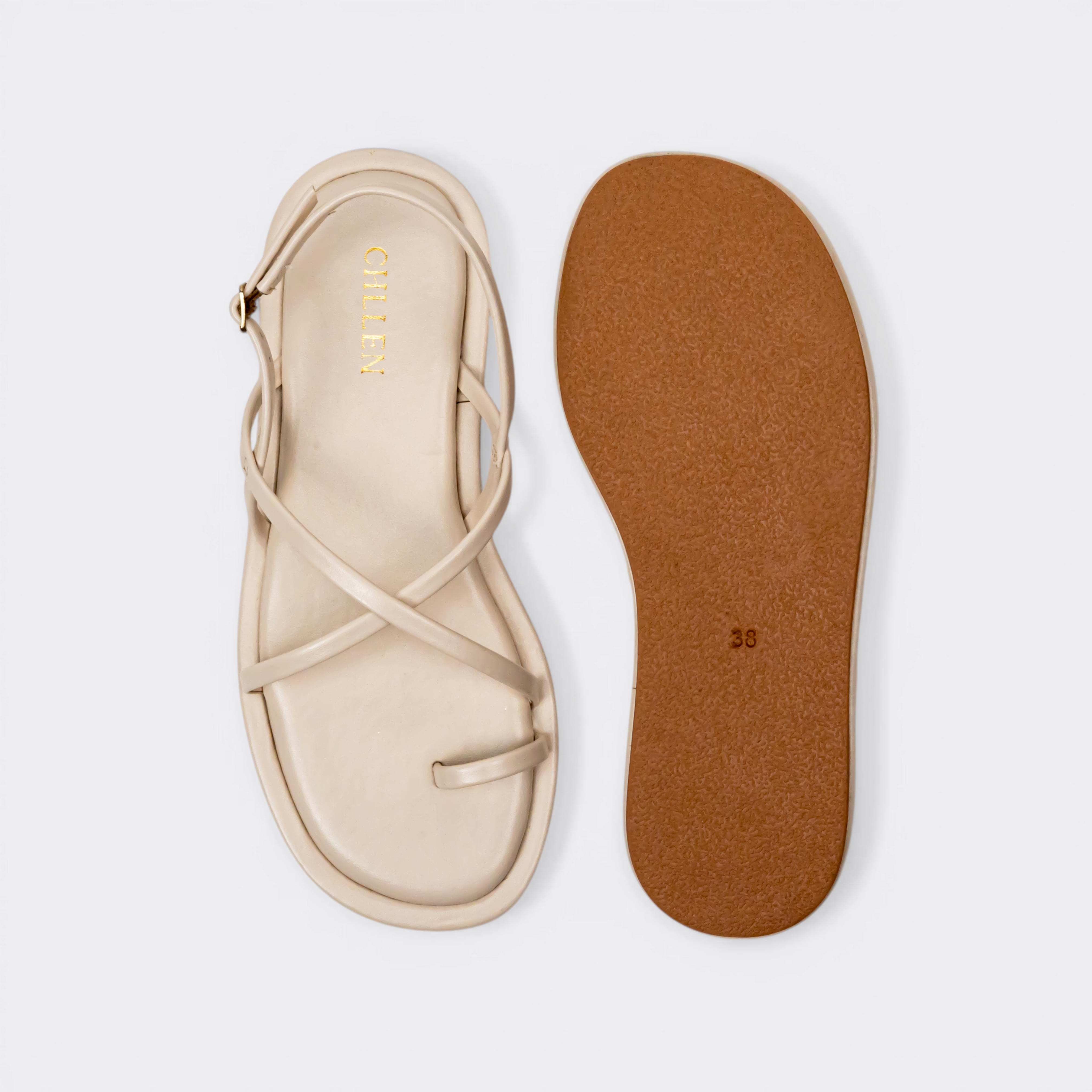 CHLLEN Nude Bare-Strap Toe-Ring Slingback Flats