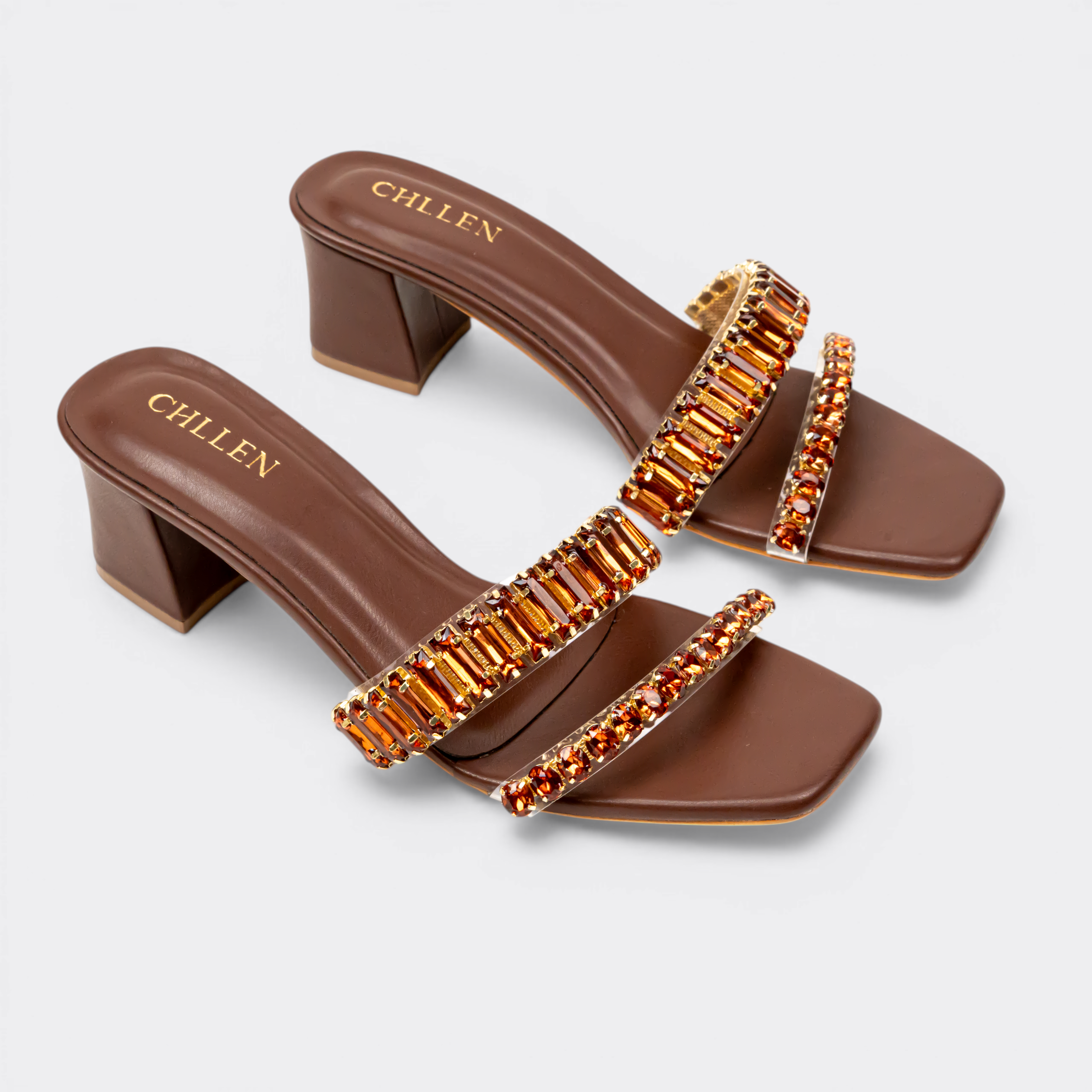 Chllen Ember Crystal Strap Block Heel