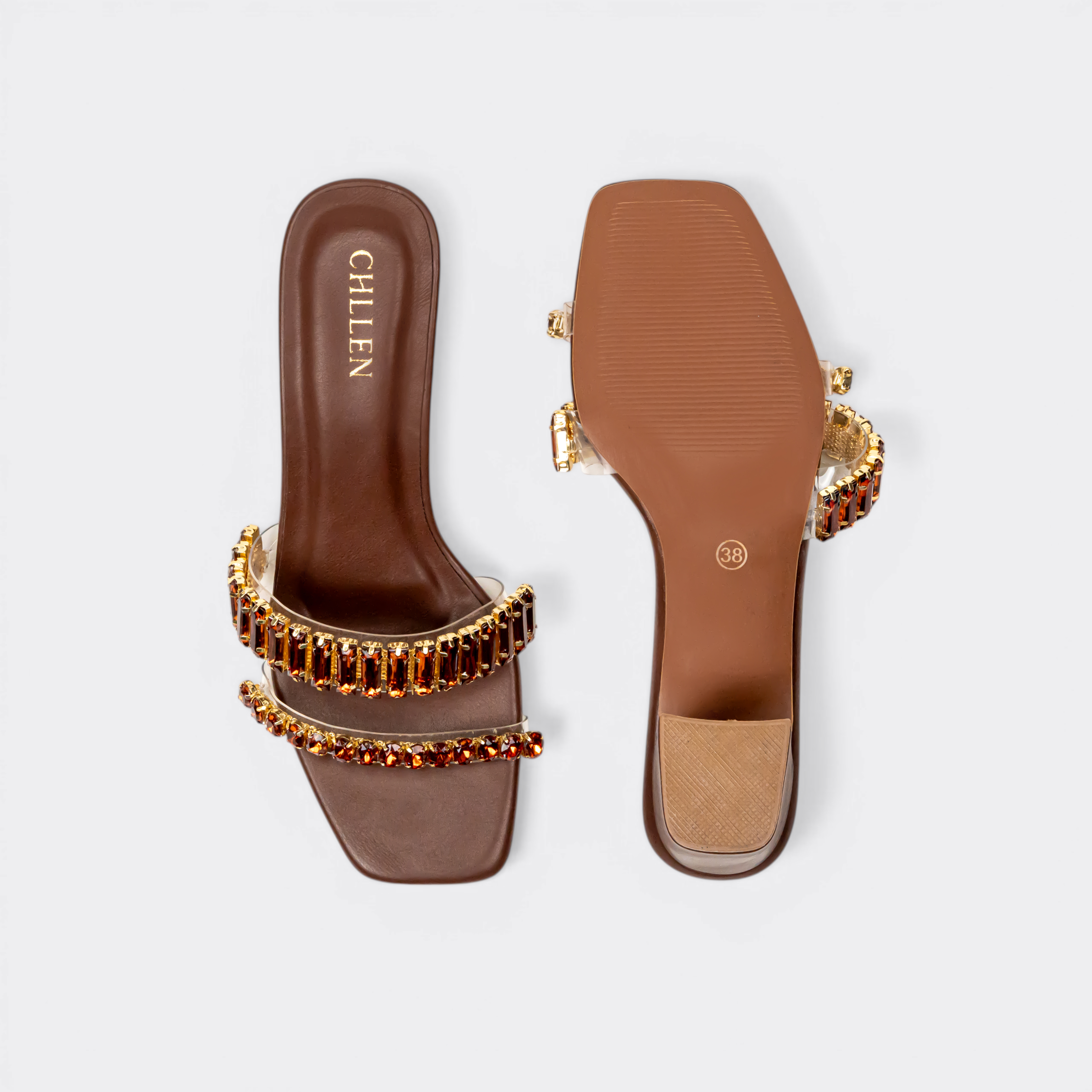 Chllen Ember Crystal Strap Block Heel