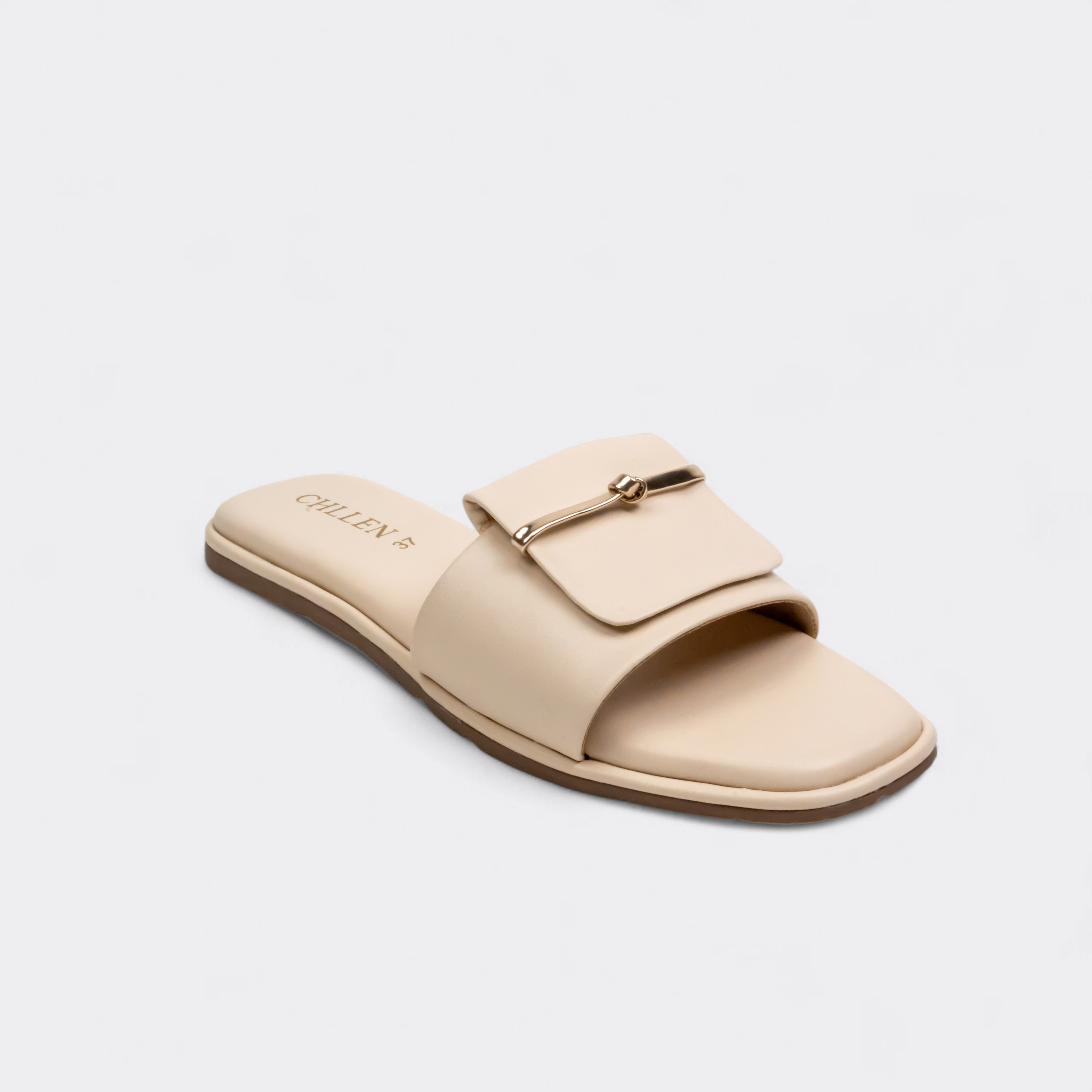 CHLLEN Beige Gold Bar Minimalist Flats