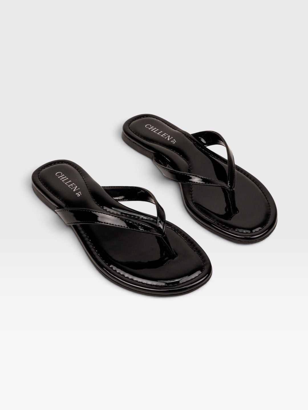 CHLLEN Womens Black Patent Flats