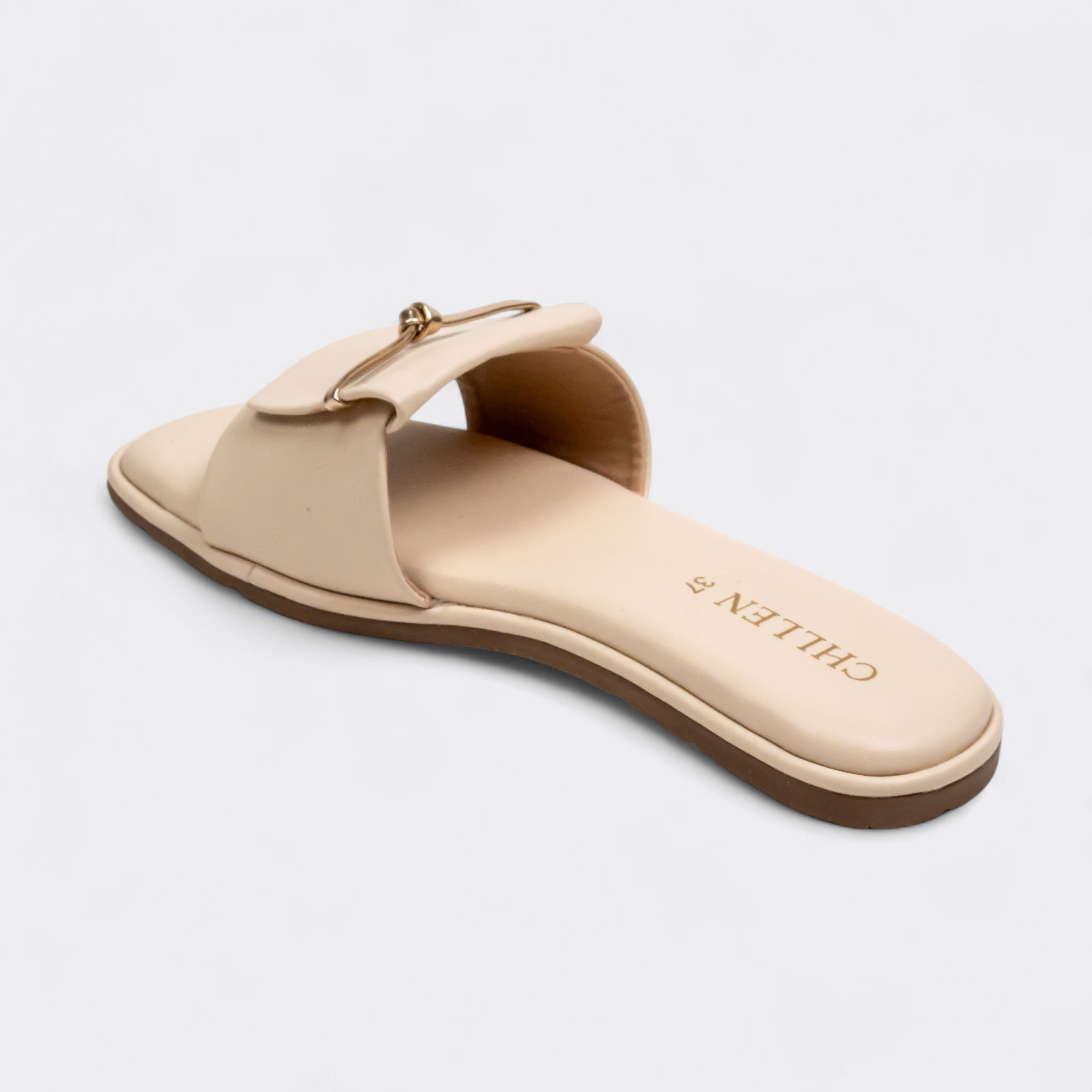 CHLLEN Beige Gold Bar Minimalist Flats