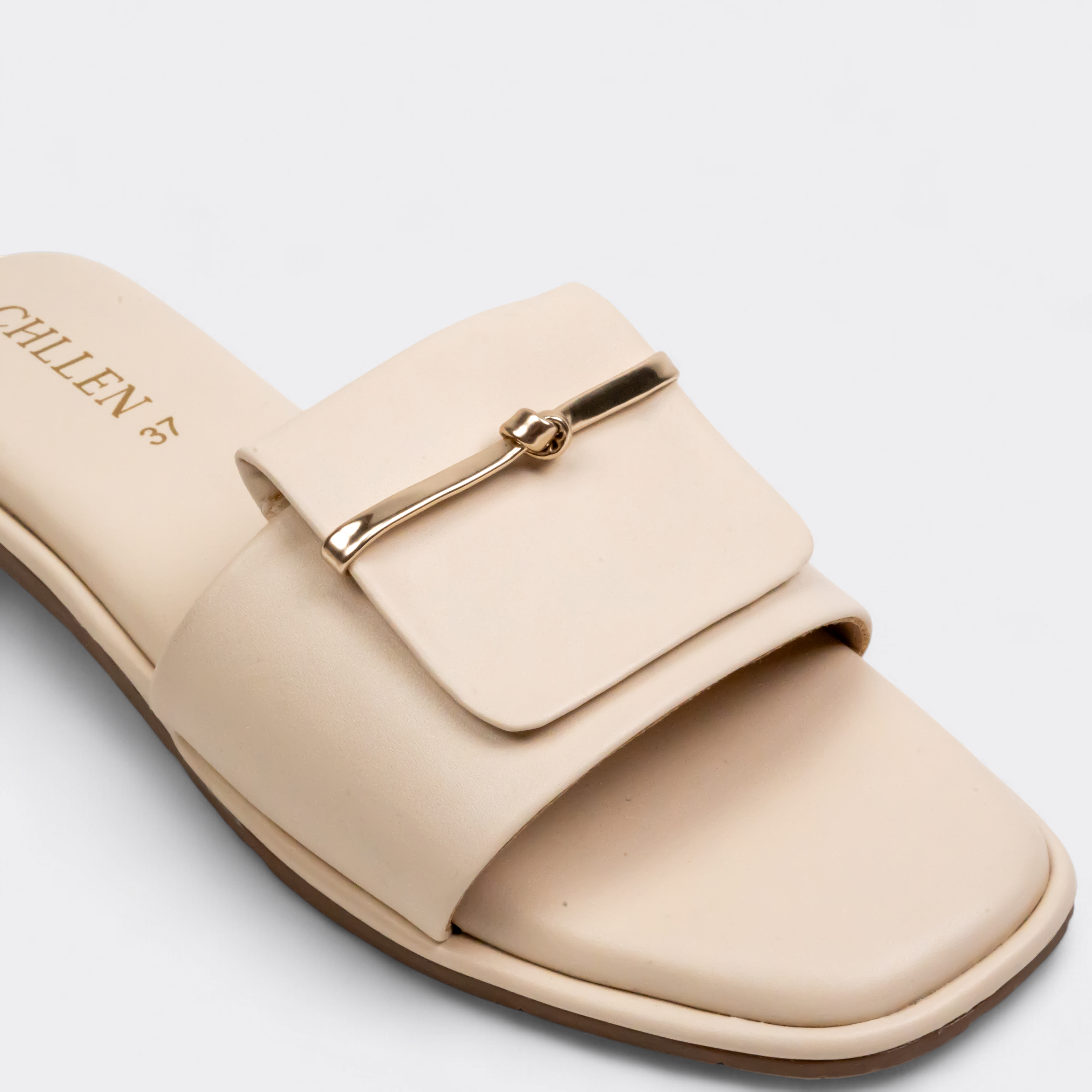 CHLLEN Beige Gold Bar Minimalist Flats