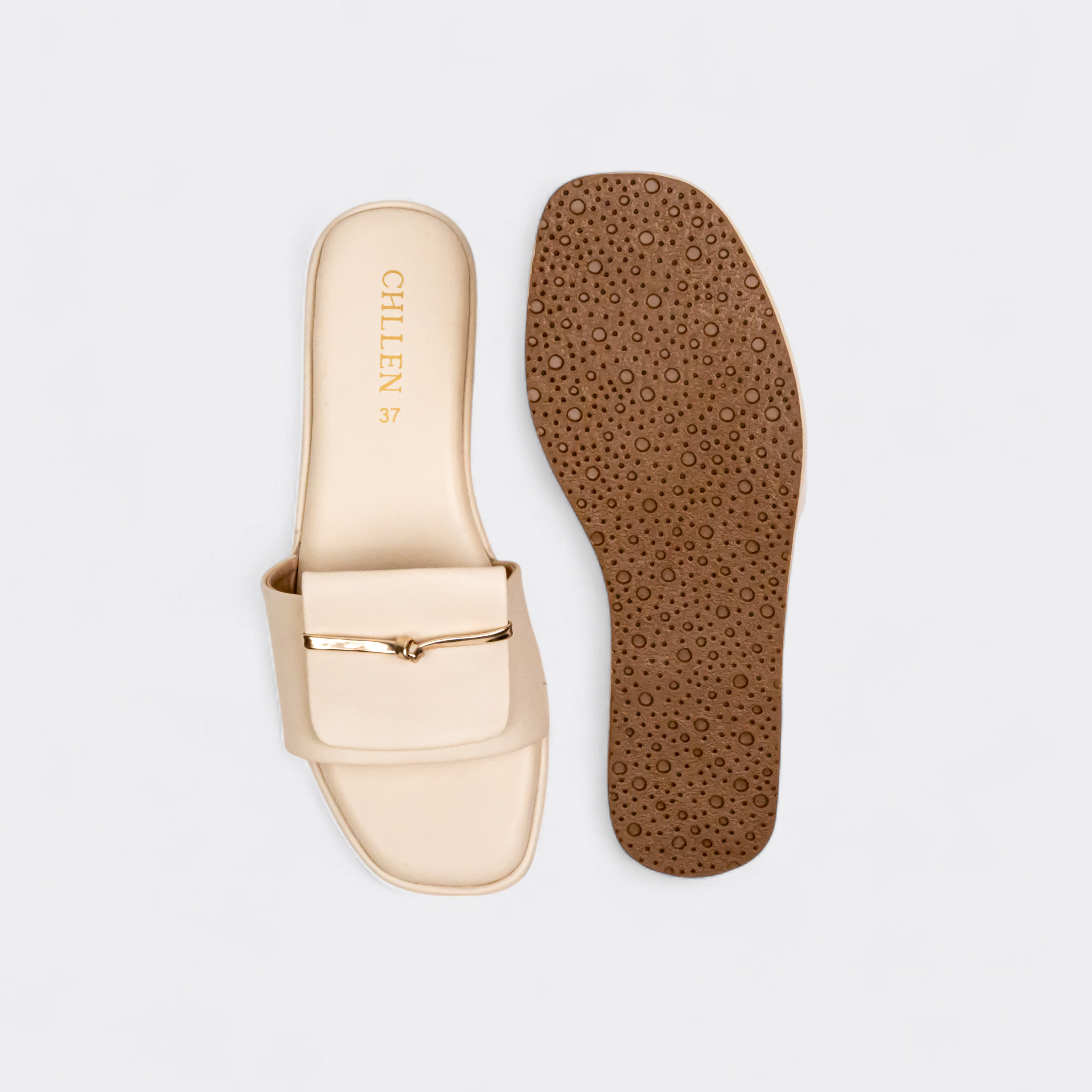 CHLLEN Beige Gold Bar Minimalist Flats