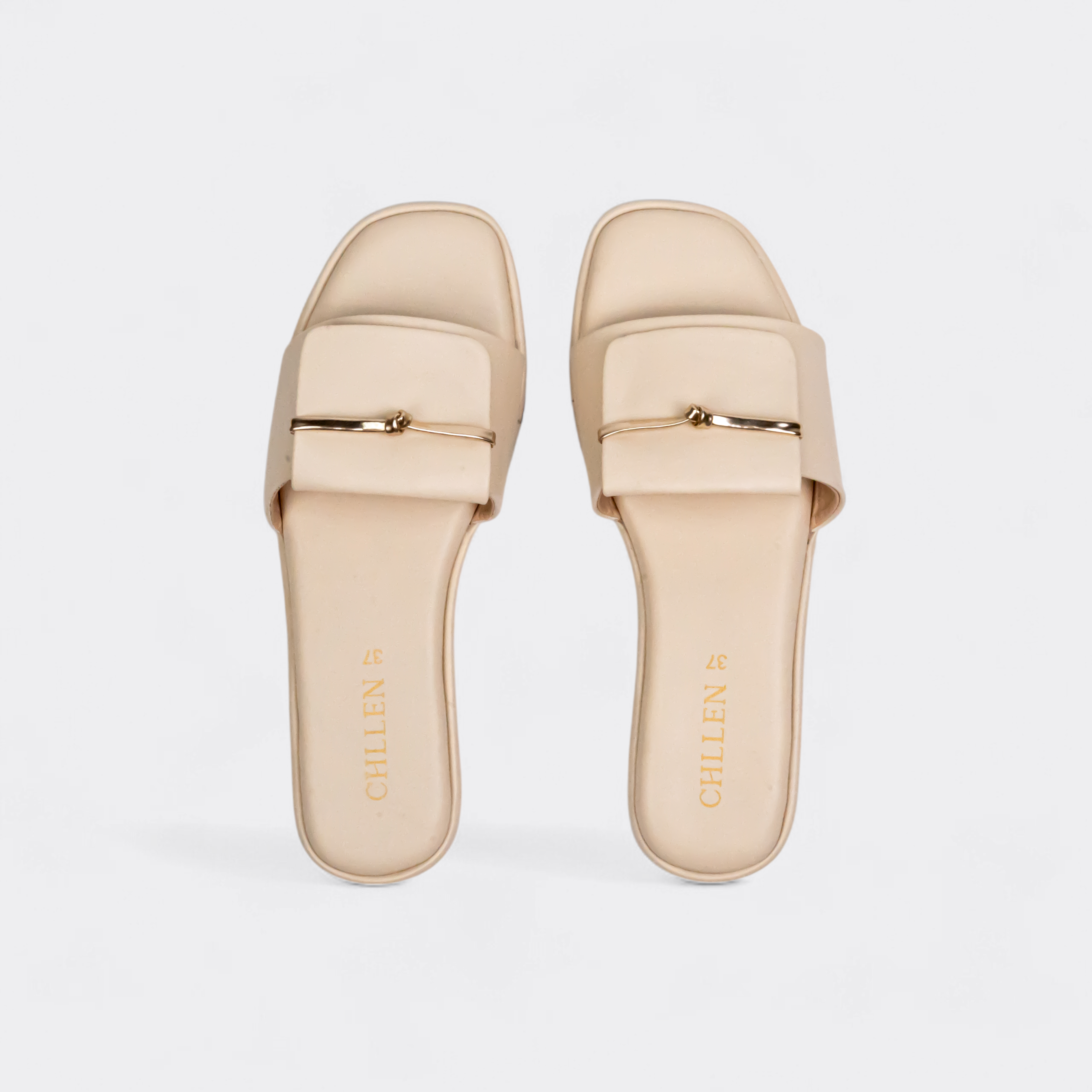 CHLLEN Beige Gold Bar Minimalist Flats