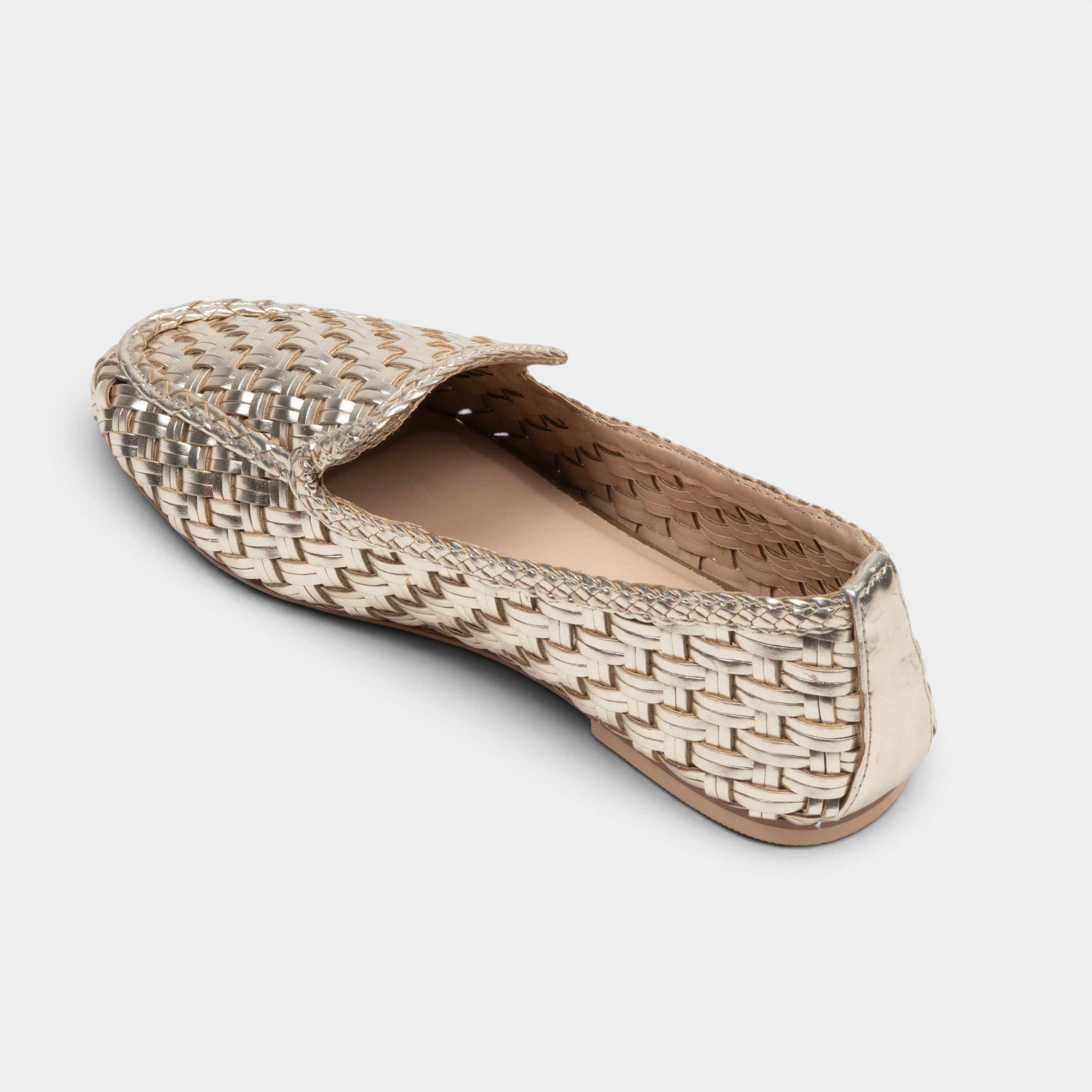 CHLLEN Celeste Woven Metallic Loafer Flats – Champagne Gold