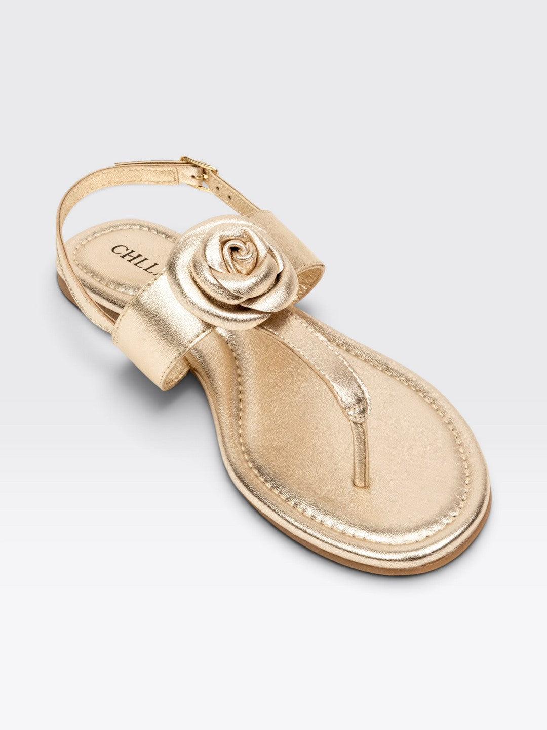 CHLLEN Women Gold Floral Toe Post Sandal