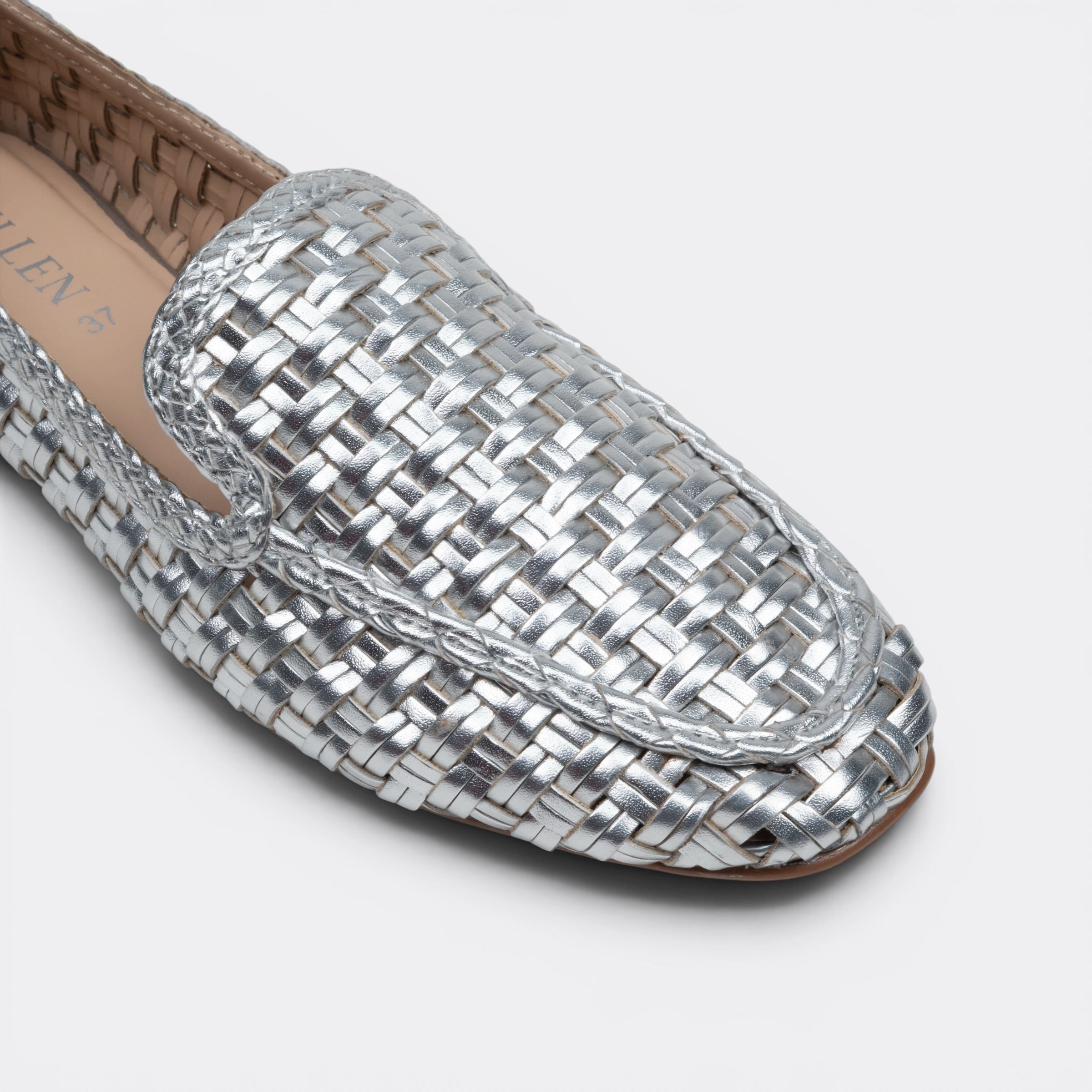 CHLLEN Celeste Woven Metallic Loafer Flats – Silver