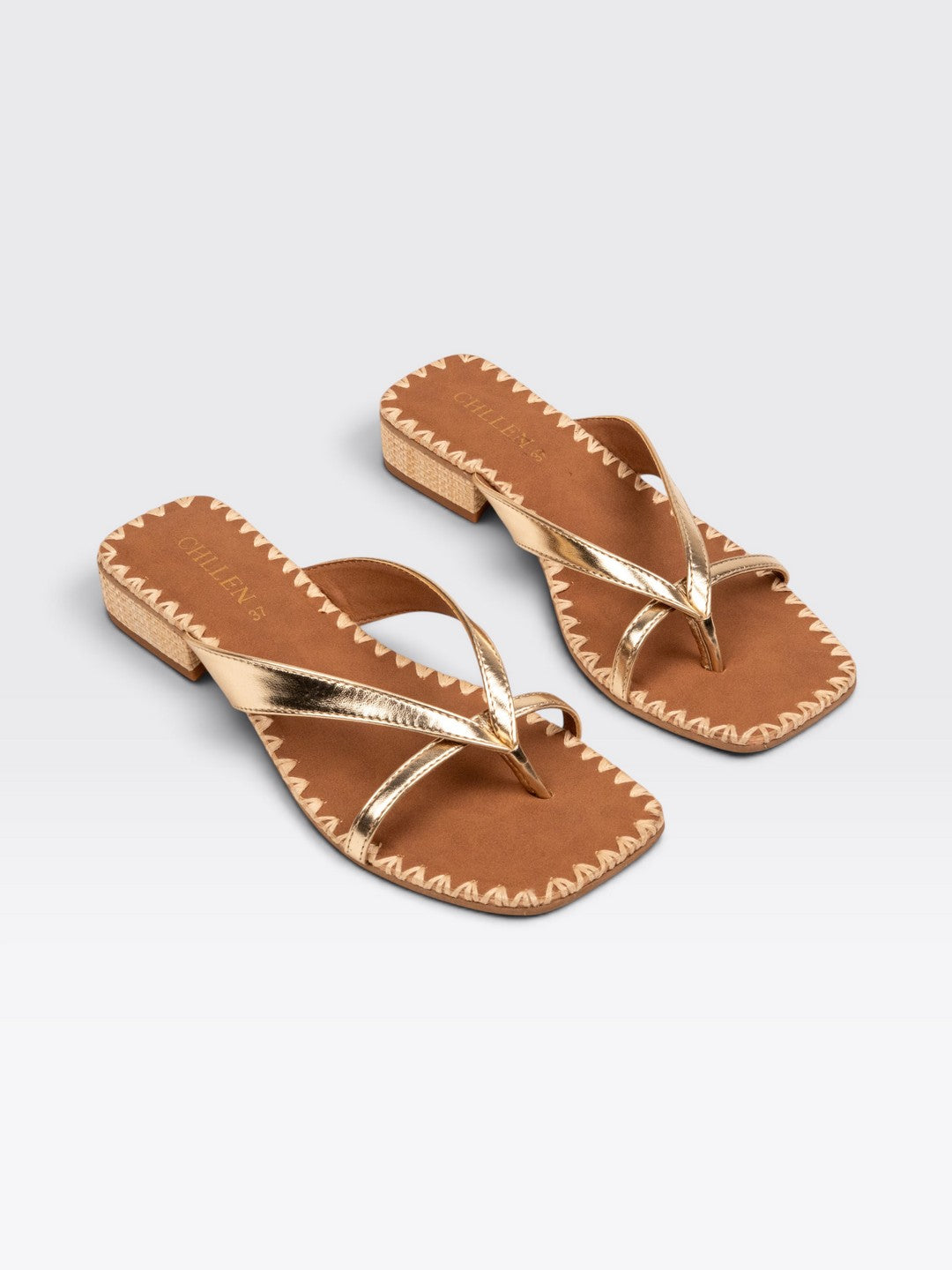 CHLLEN Women's Elegant Gold Strappy Flat Sandals