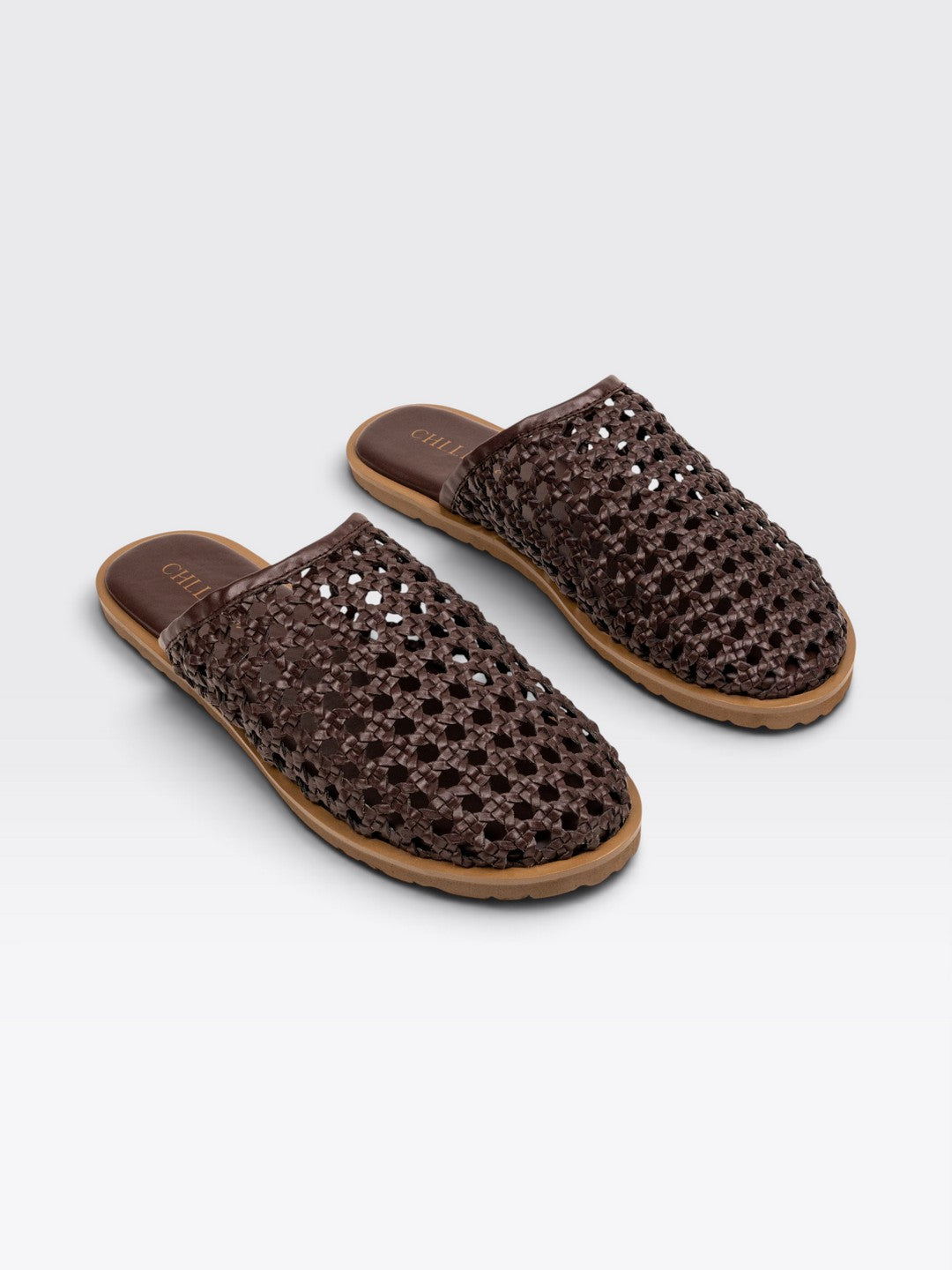 CHLLEN Brown Woven Closed Toe Mule Flats