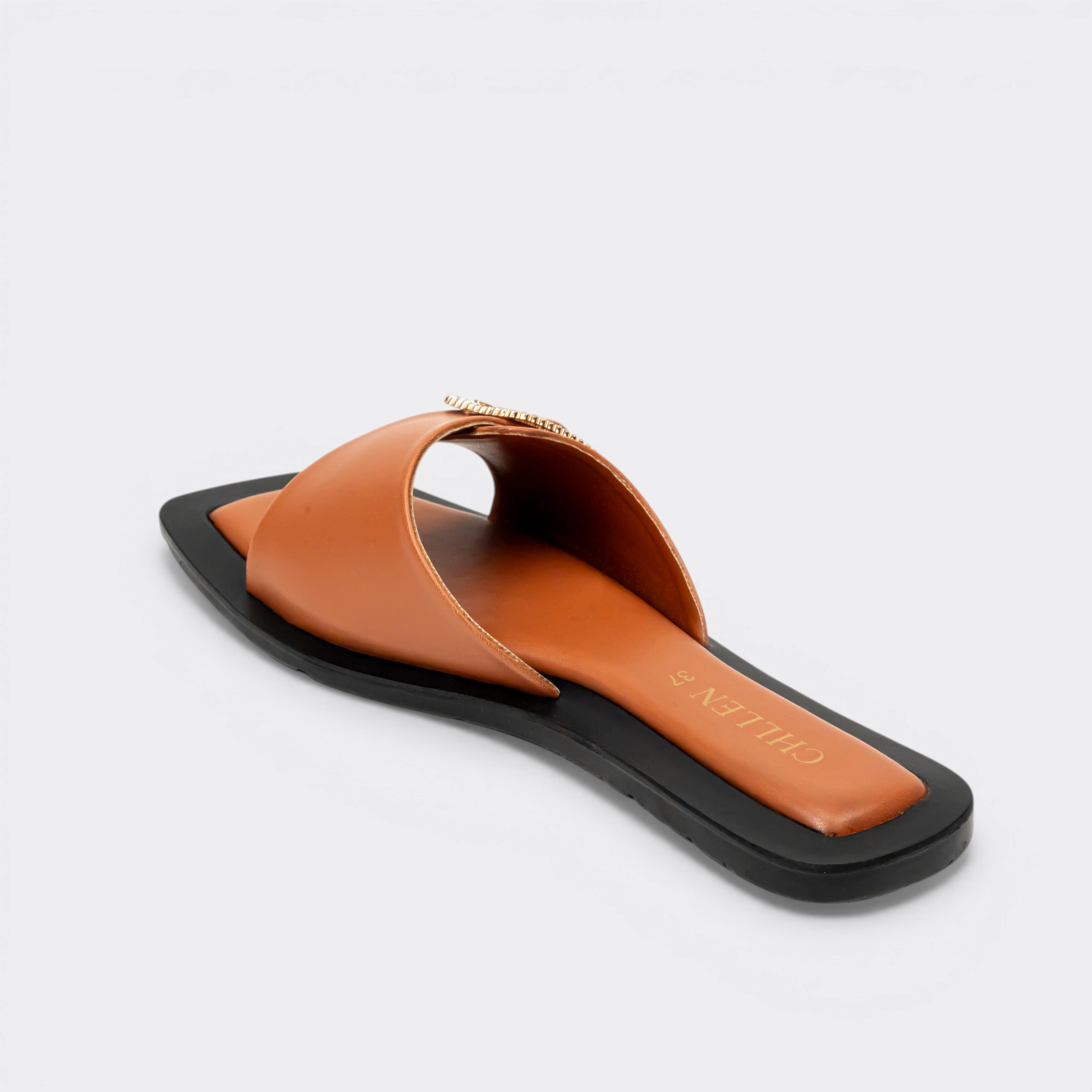 CHLLEN Tan Crystal Buckle Minimalist Flats