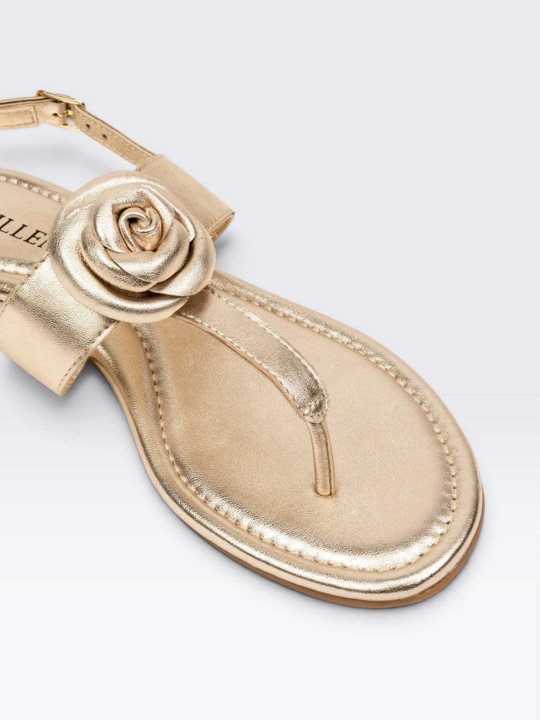 CHLLEN Women Gold Floral Toe Post Sandal