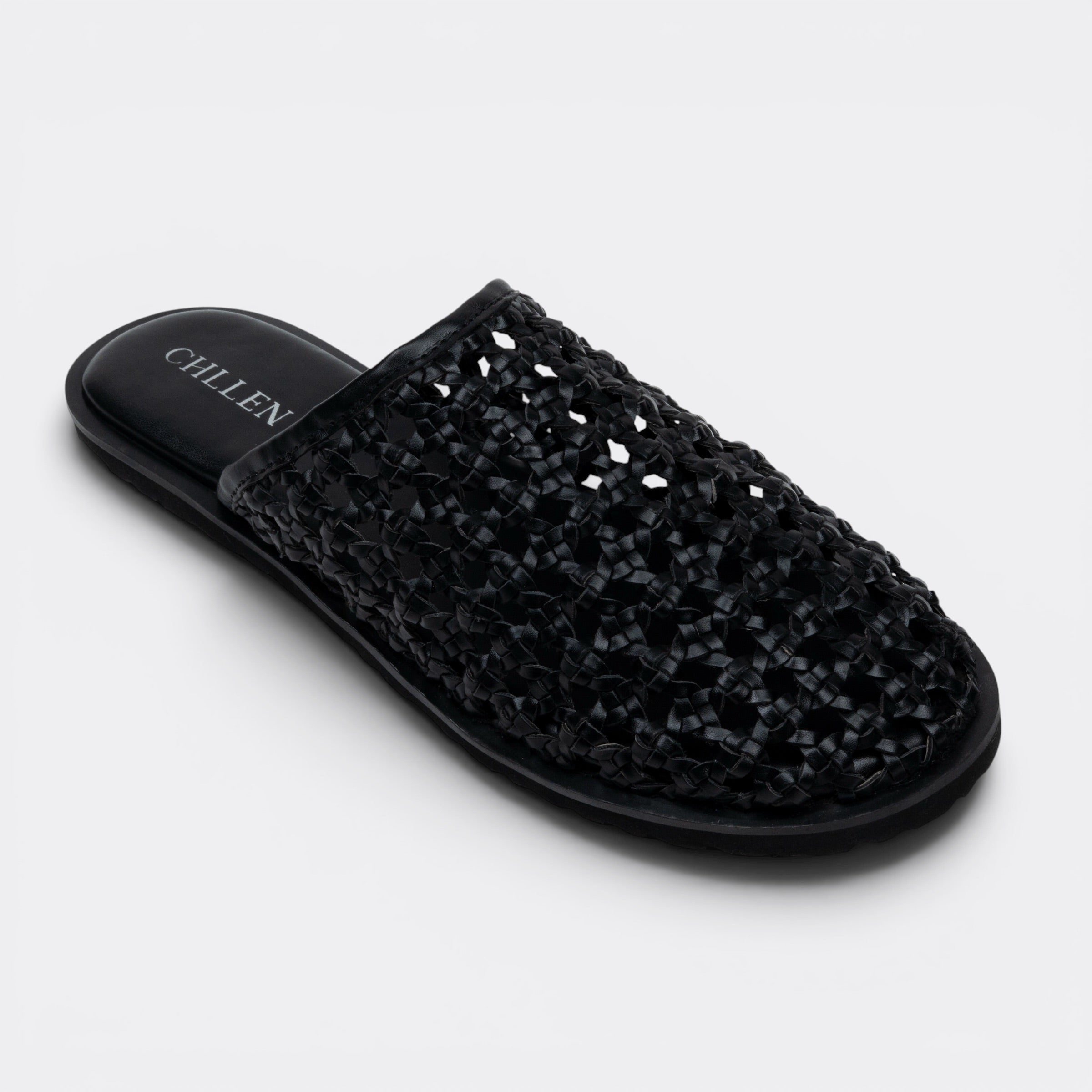 CHLLEN Black Woven Closed Toe Mule Flats