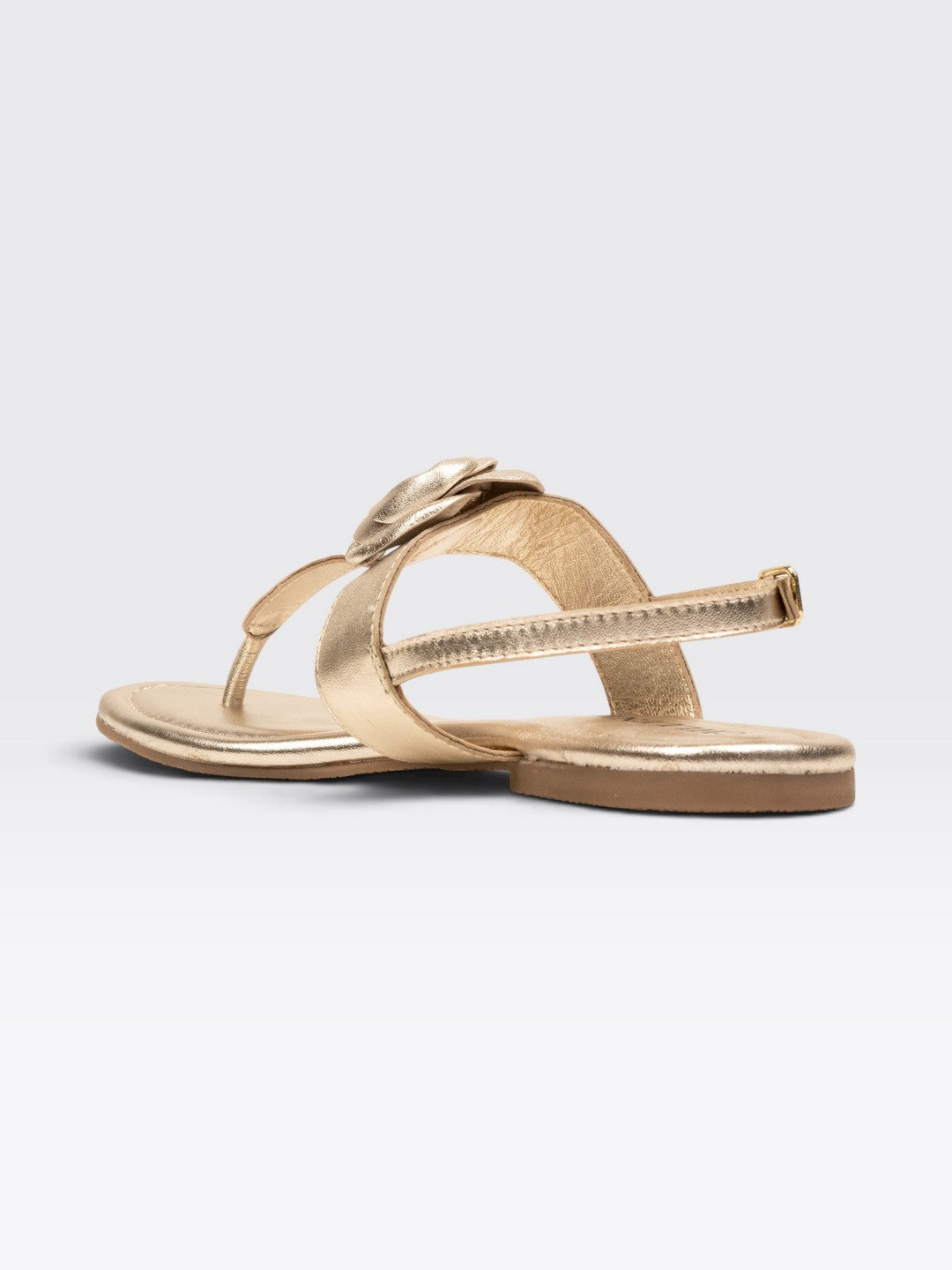 CHLLEN Women Gold Floral Toe Post Sandal