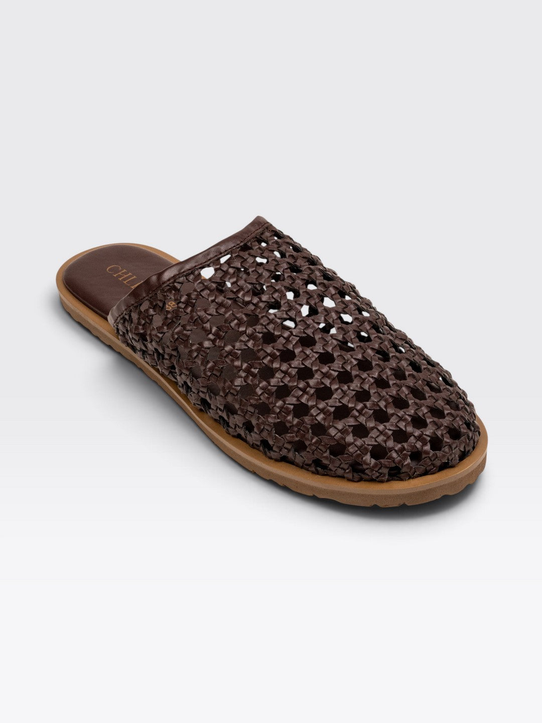 CHLLEN Brown Woven Closed Toe Mule Flats