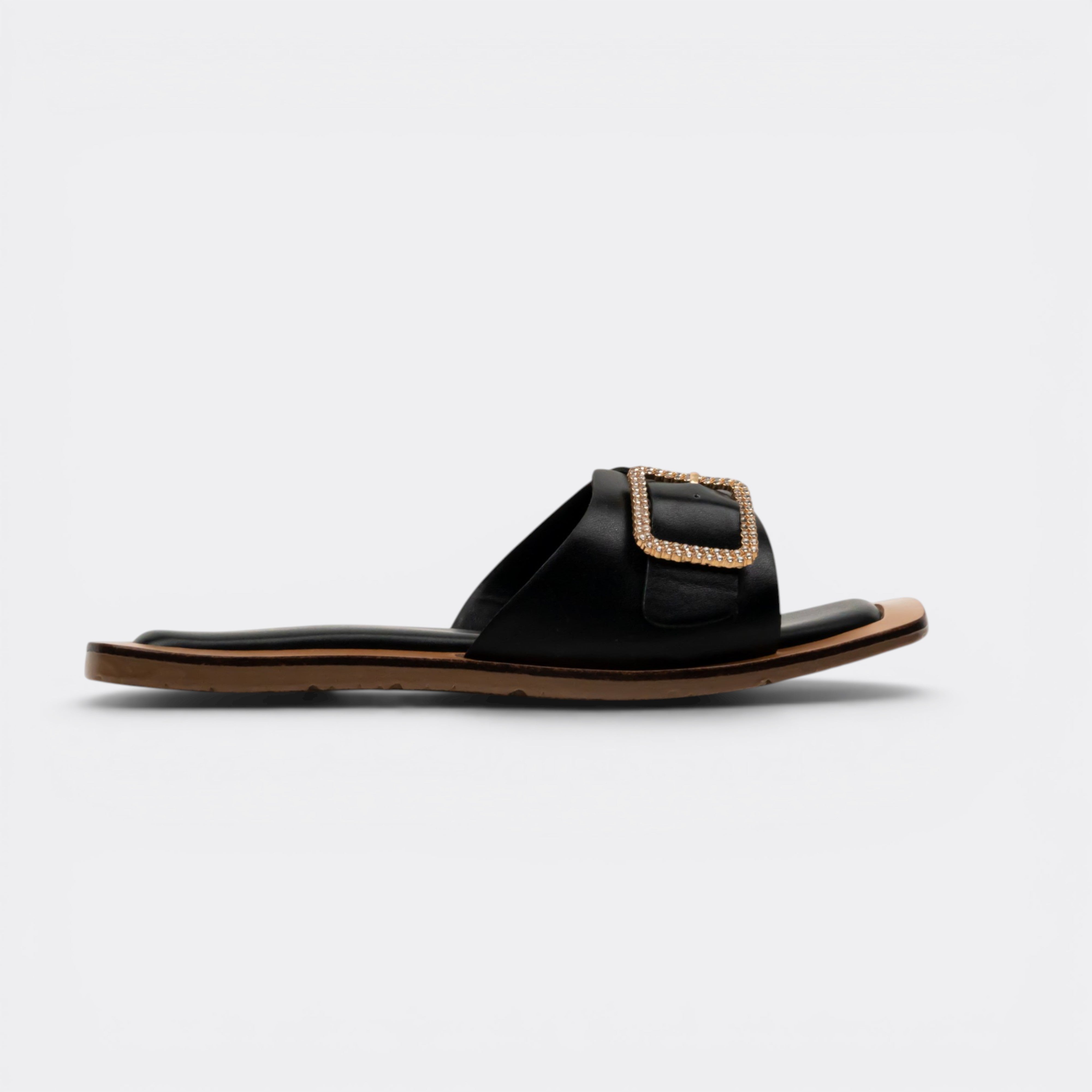 CHLLEN Noir Crystal Buckle Contrast Slides