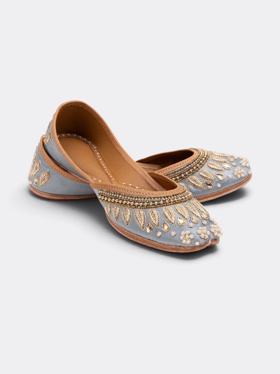 CHLLEN Women Ice Blue Embellished Jutti