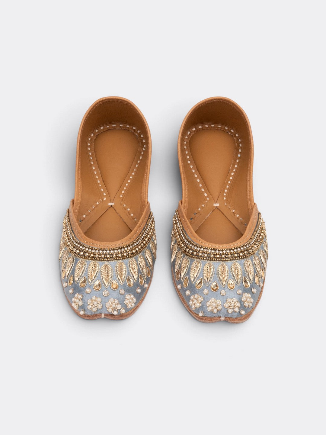 CHLLEN Women Ice Blue Embellished Jutti