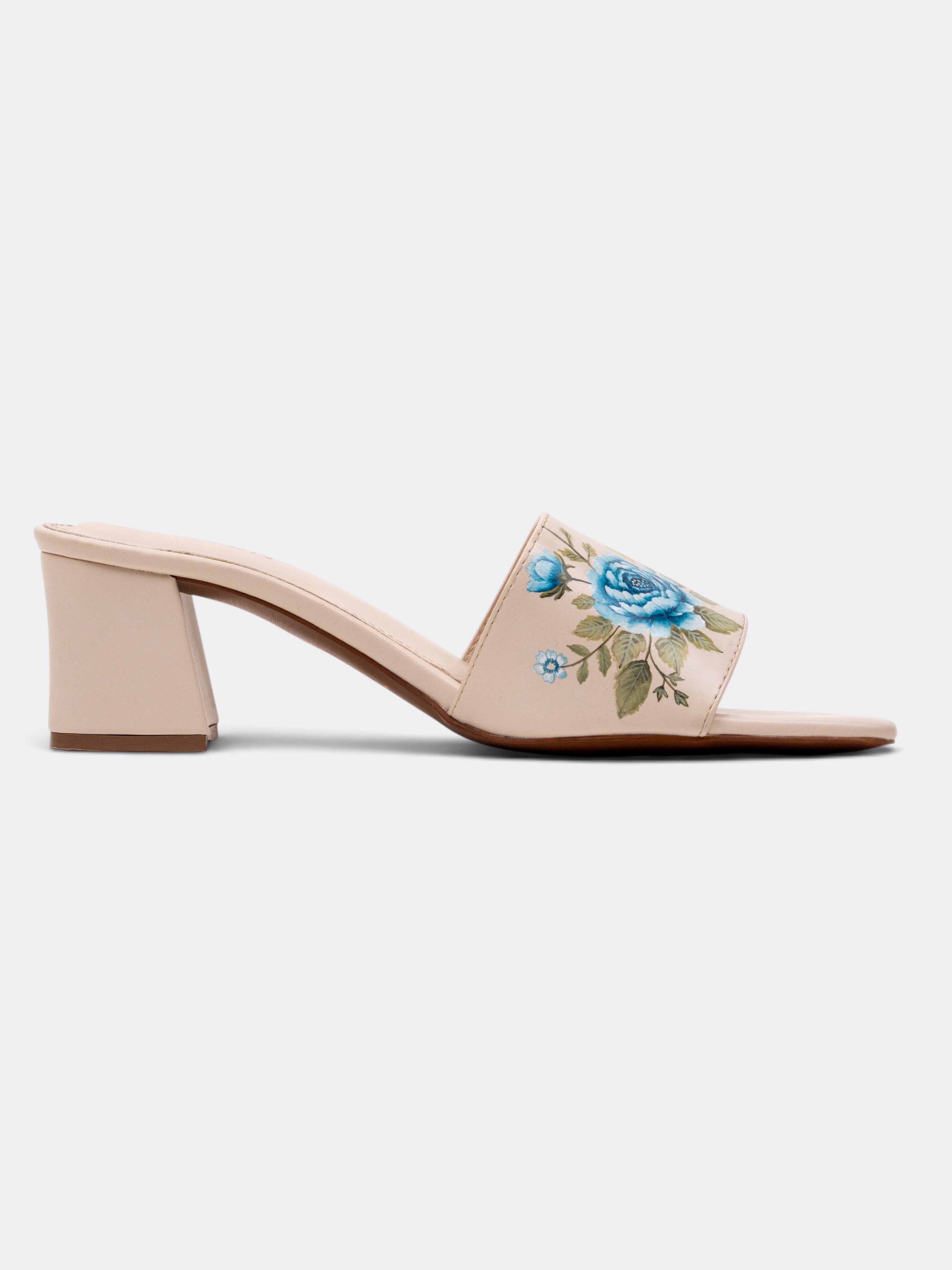 CHLLEN WILDBLOOM Azure Bloom Hand-Painted Block Heel