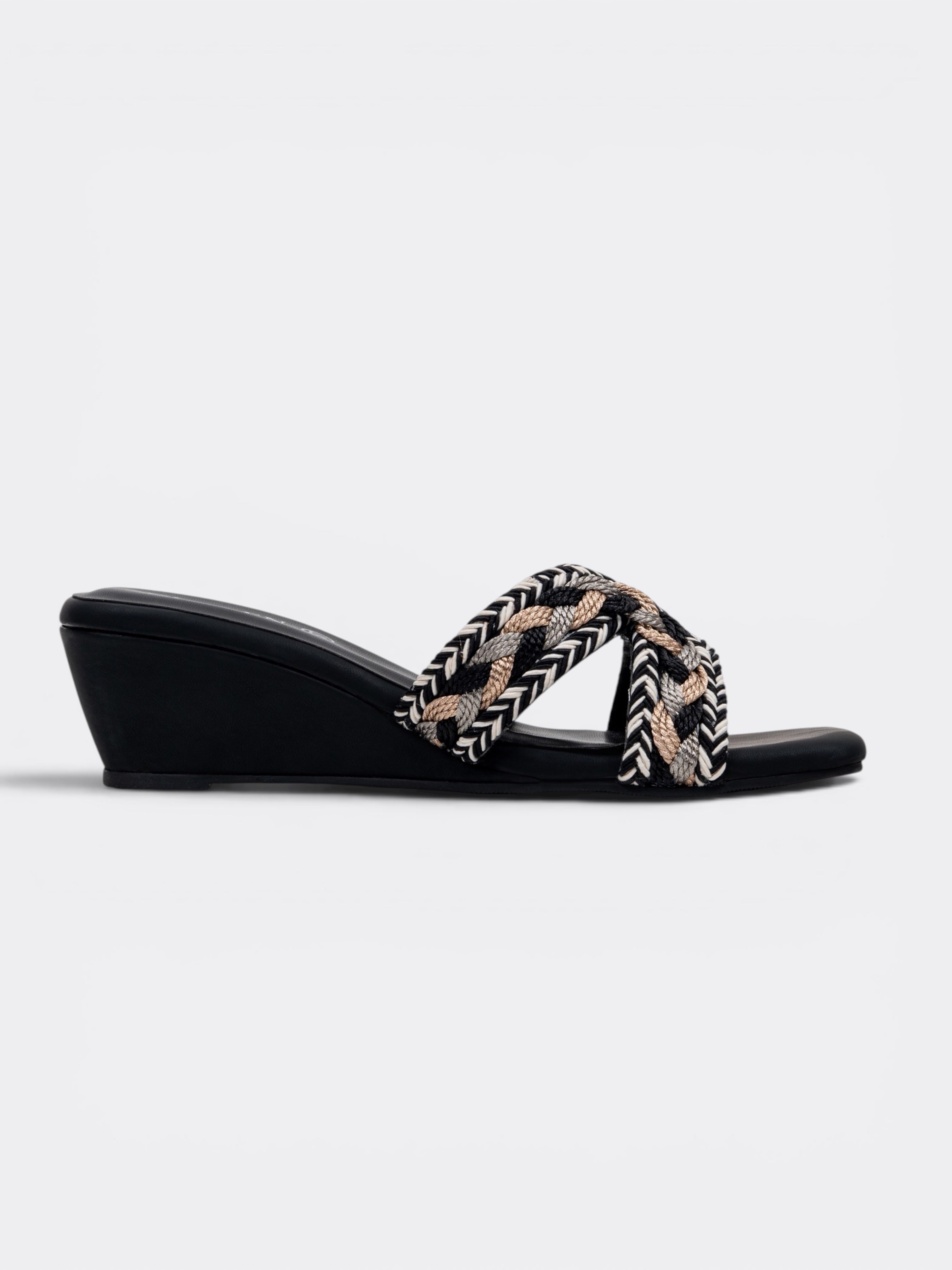 CHLLEN Noir Braided Cross Strap Wedge Slides