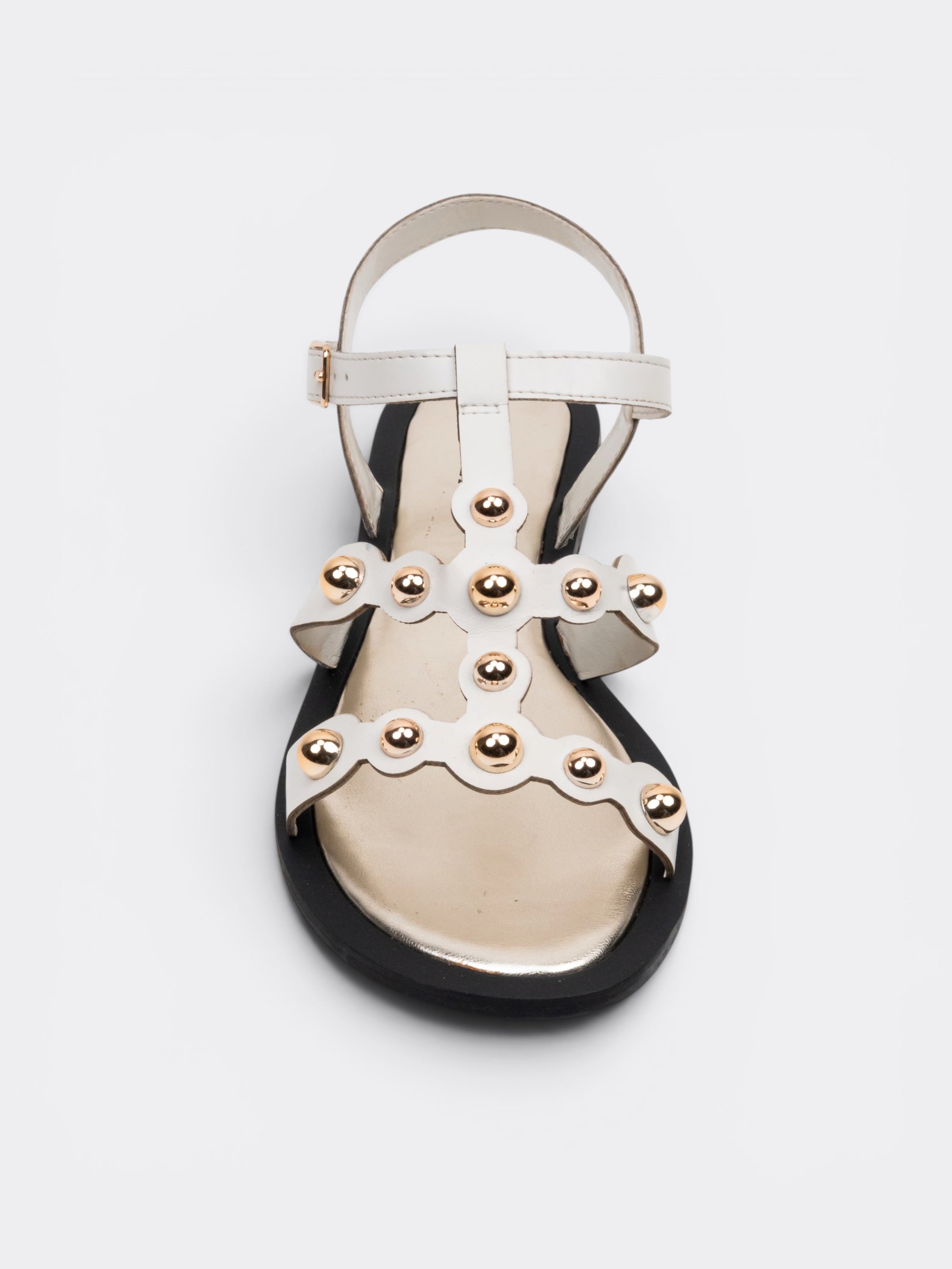 CHLLEN Ivory Studded T-Strap Flat Sandals